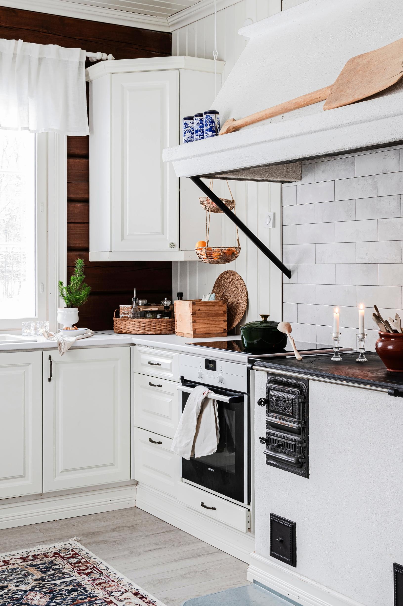 An old wood-burning stove in the new kitchen