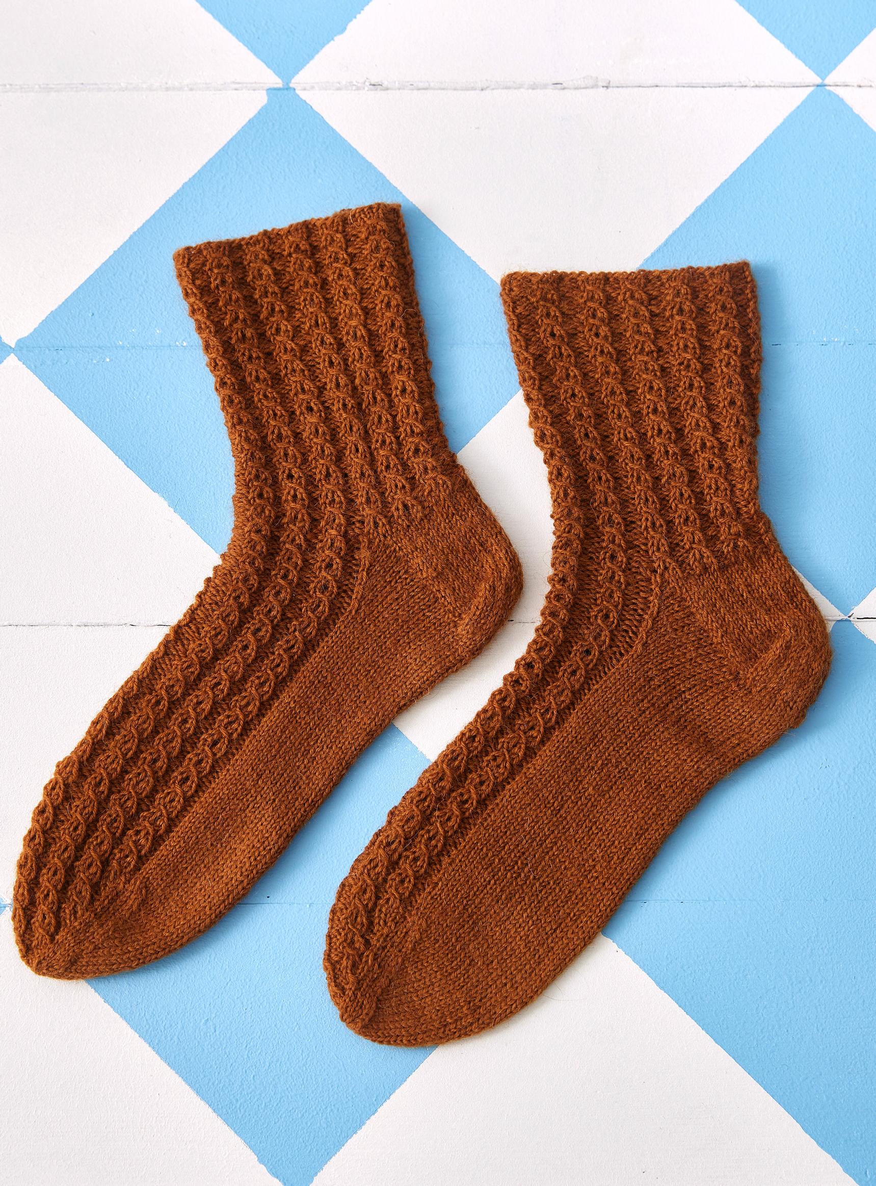 Brown mock cable socks