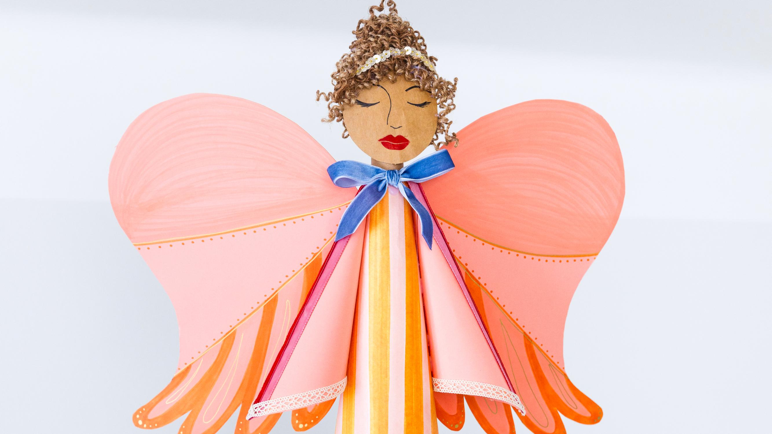 Cute cardboard angel to top your Christmas tree—make from reusable materials!