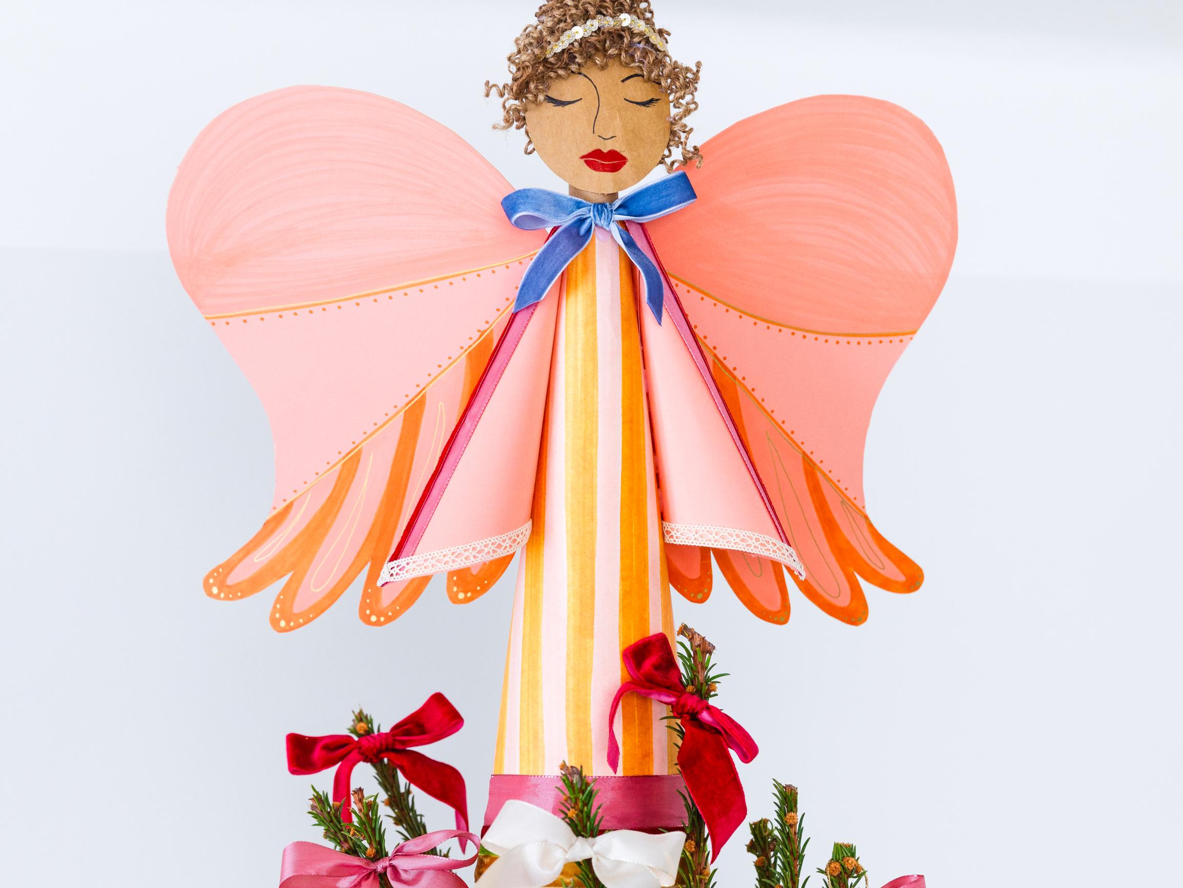 Cute cardboard angel to top your Christmas tree—make from reusable materials!