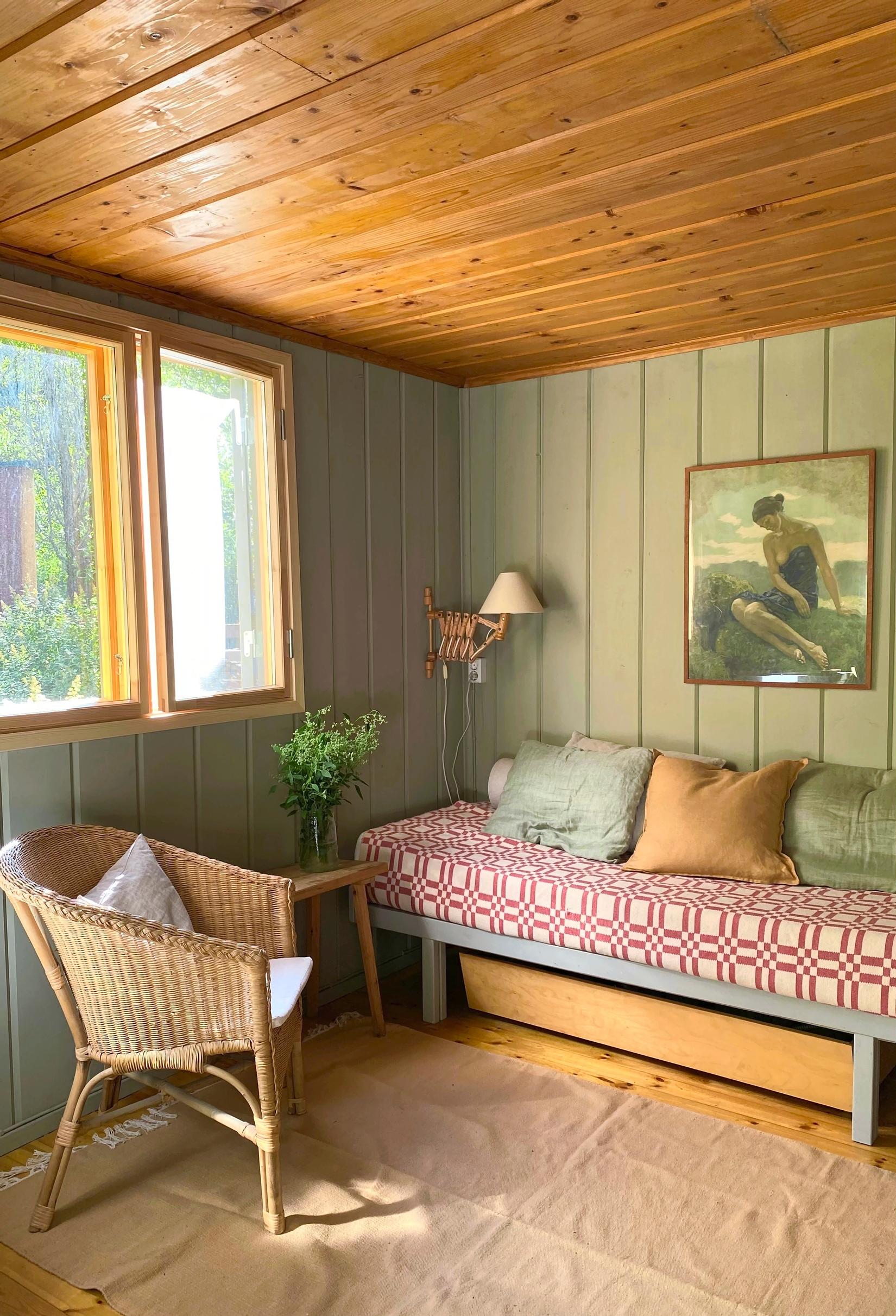 An old poster on a sauna cabin wall