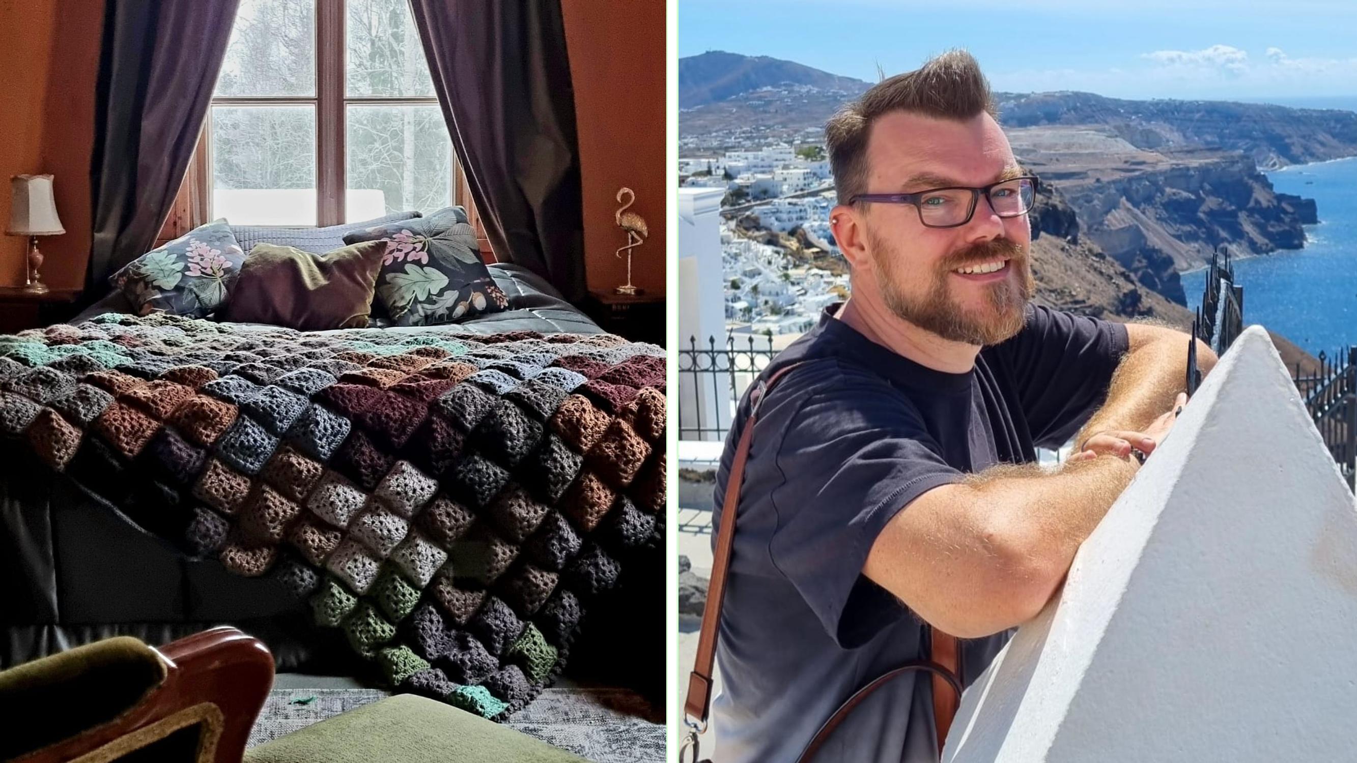 Hooked on crochet! Jani made a granny-square moss blanket in forest shades: “If I remember correctly, it has 234 squares”