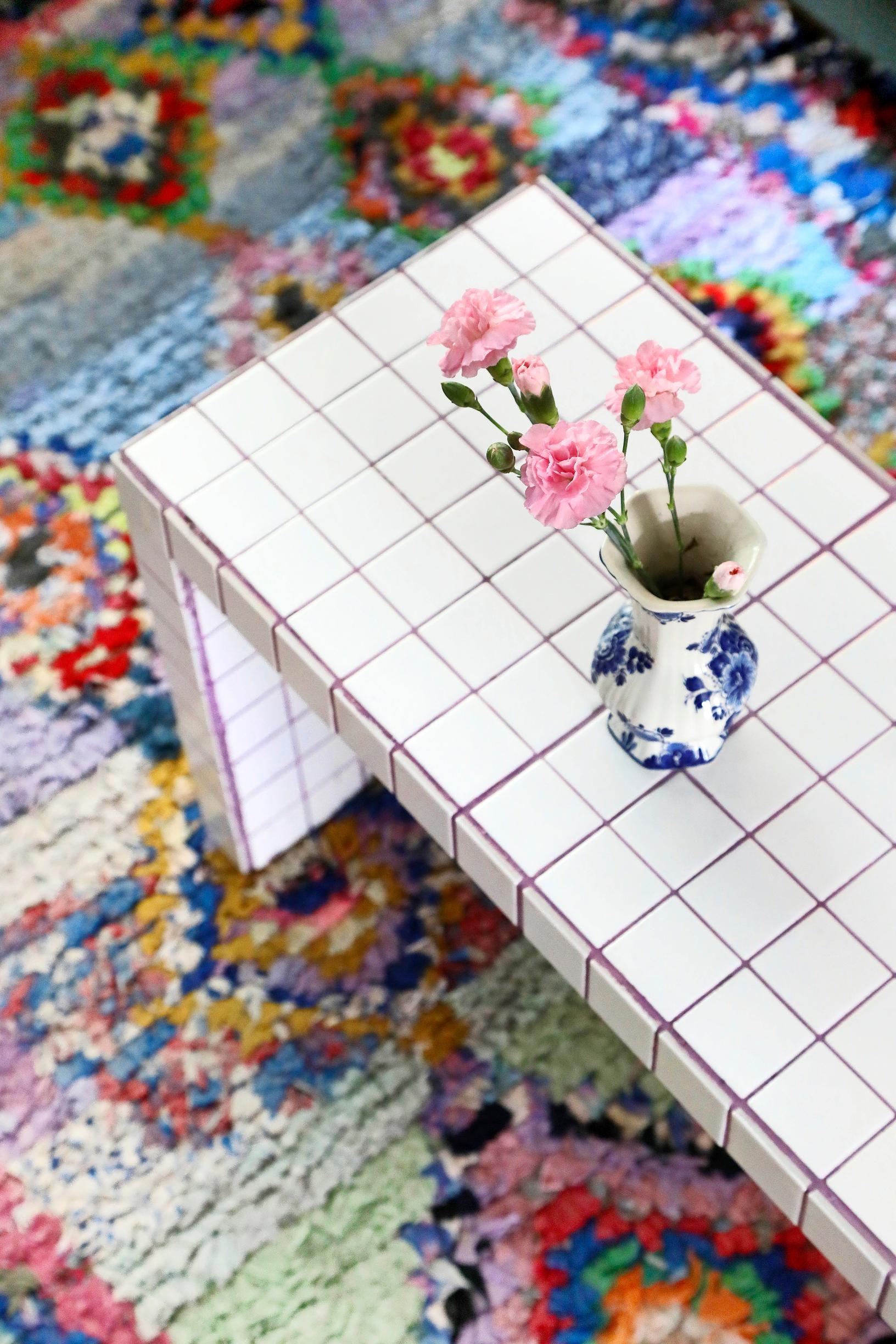 Tile table’s violet grout