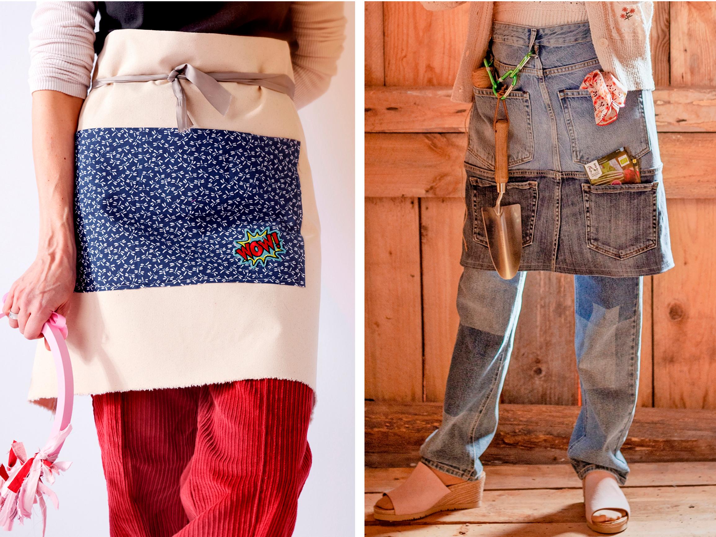 Gardener’s apron × 4—sew your own from old jeans or scrap fabrics 