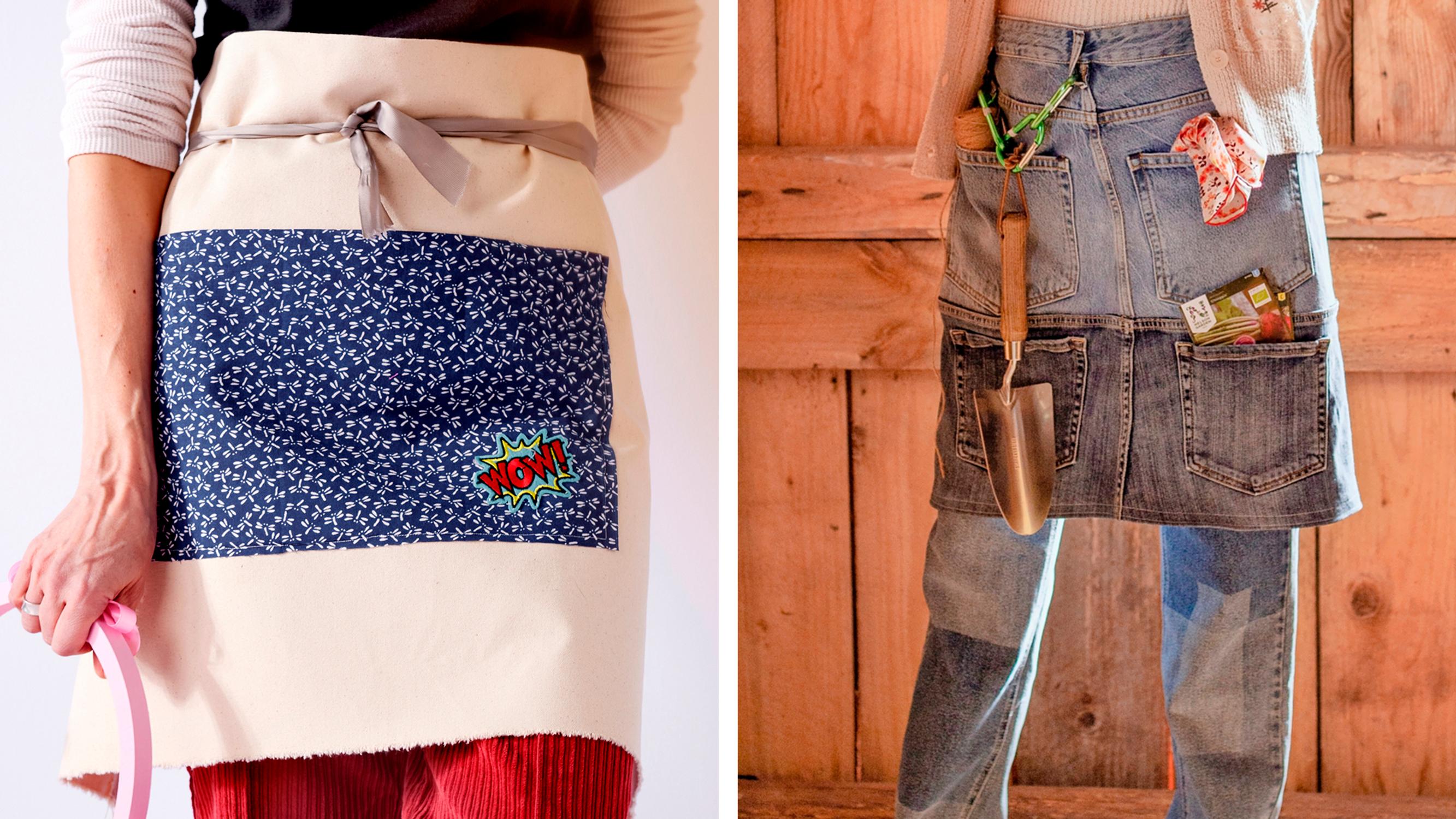 Gardener’s apron × 4—sew your own from old jeans or scrap fabrics 