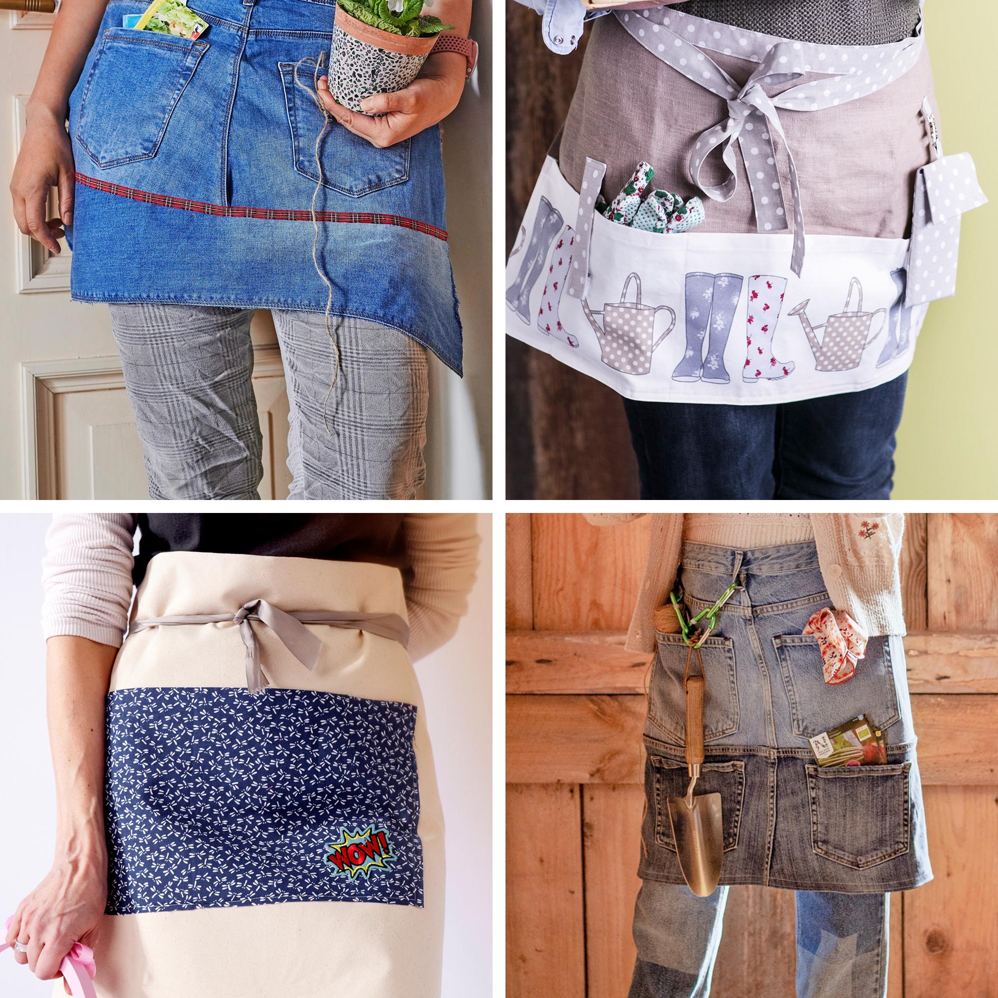 Gardener’s apron × 4—sew your own from old jeans or scrap fabrics 