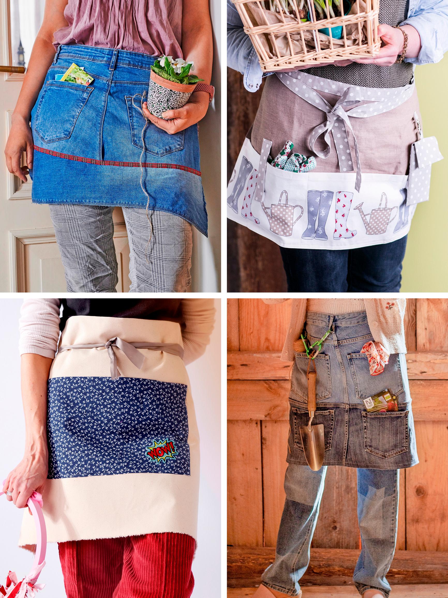 Gardener’s apron × 4—sew your own from old jeans or scrap fabrics 