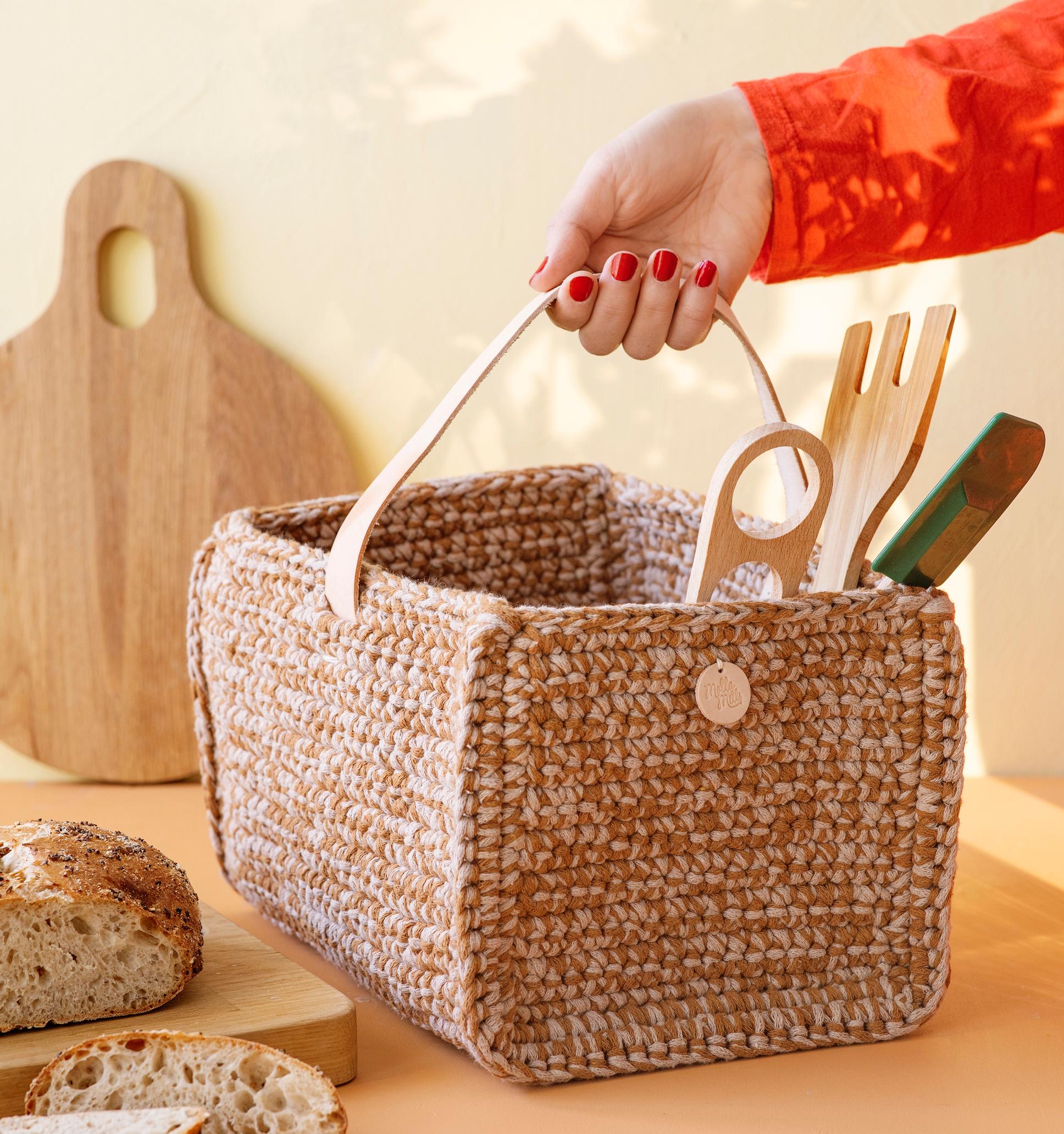 Crochet a three-piece mushroom basket—perfect for storage and forage!