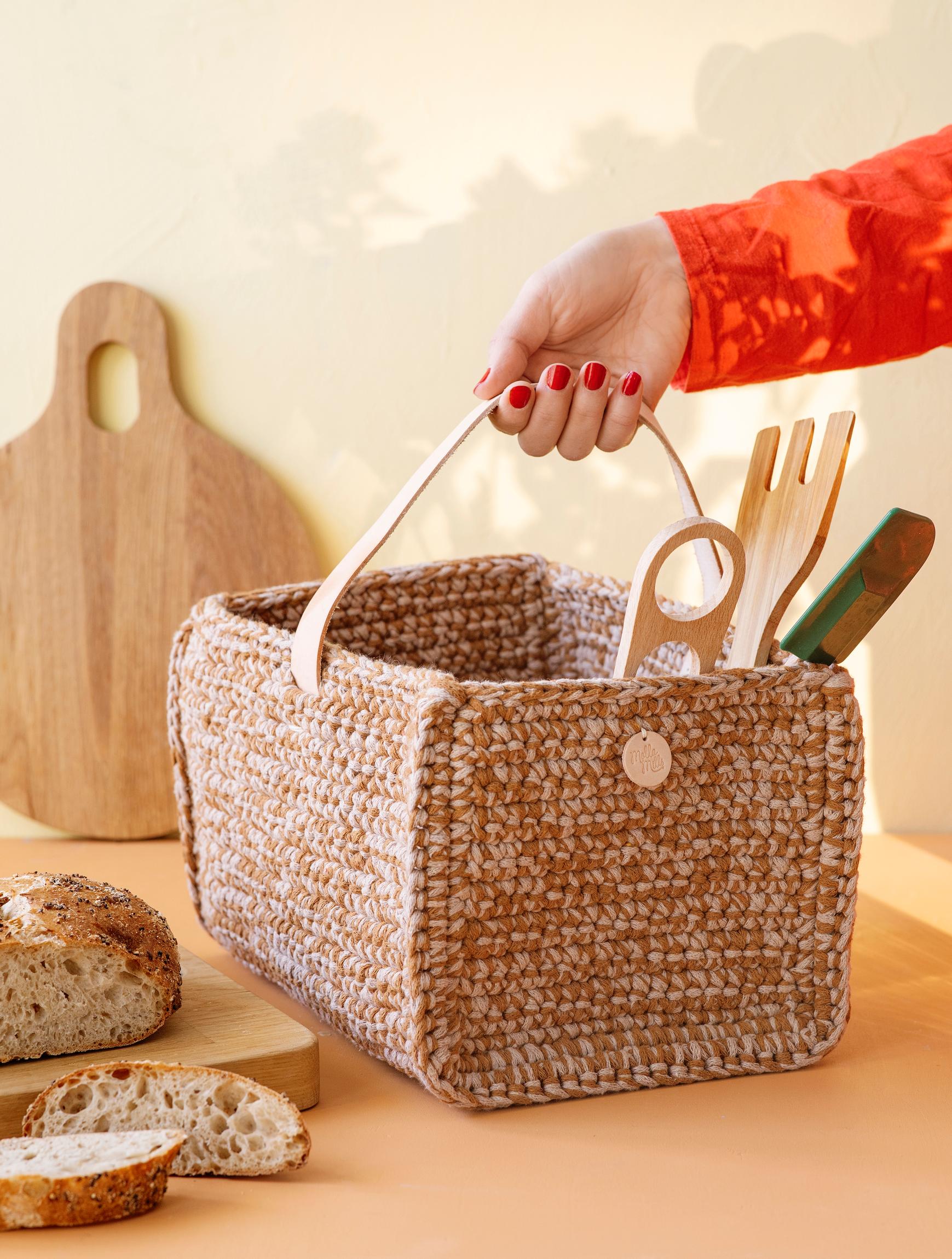 Crochet a three-piece mushroom basket—perfect for storage and forage!