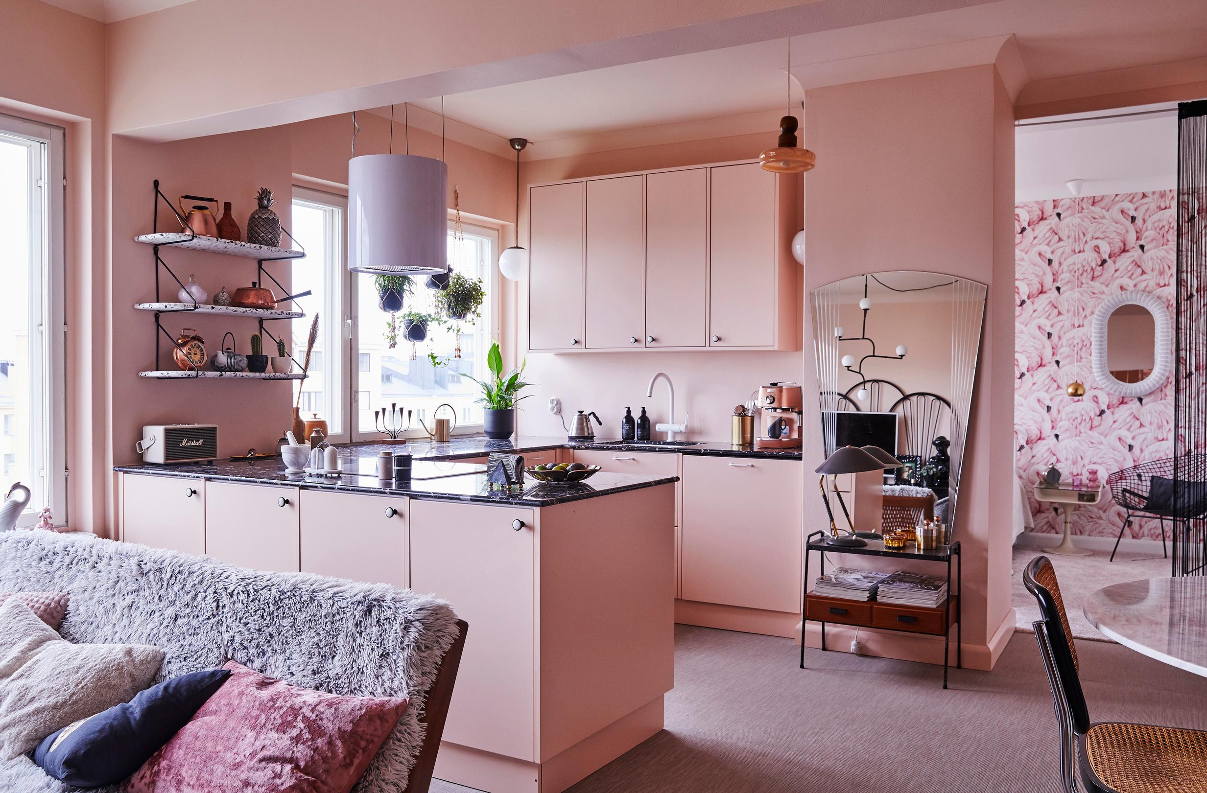 an entirely pink kitchen