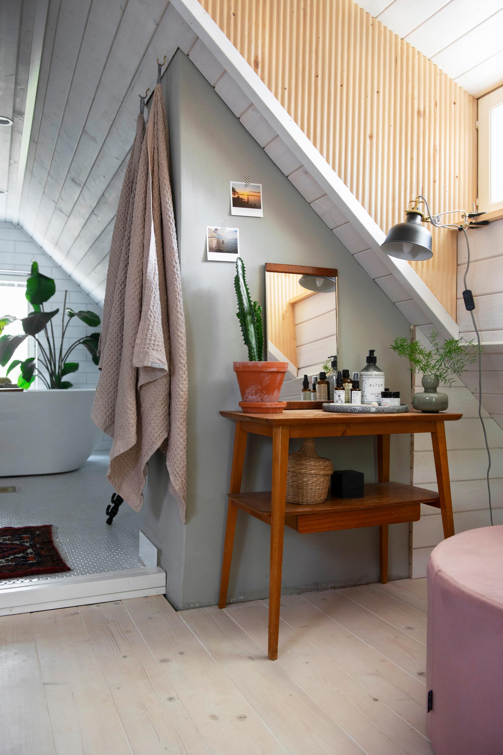 An old vanity between the bedroom and bathroom