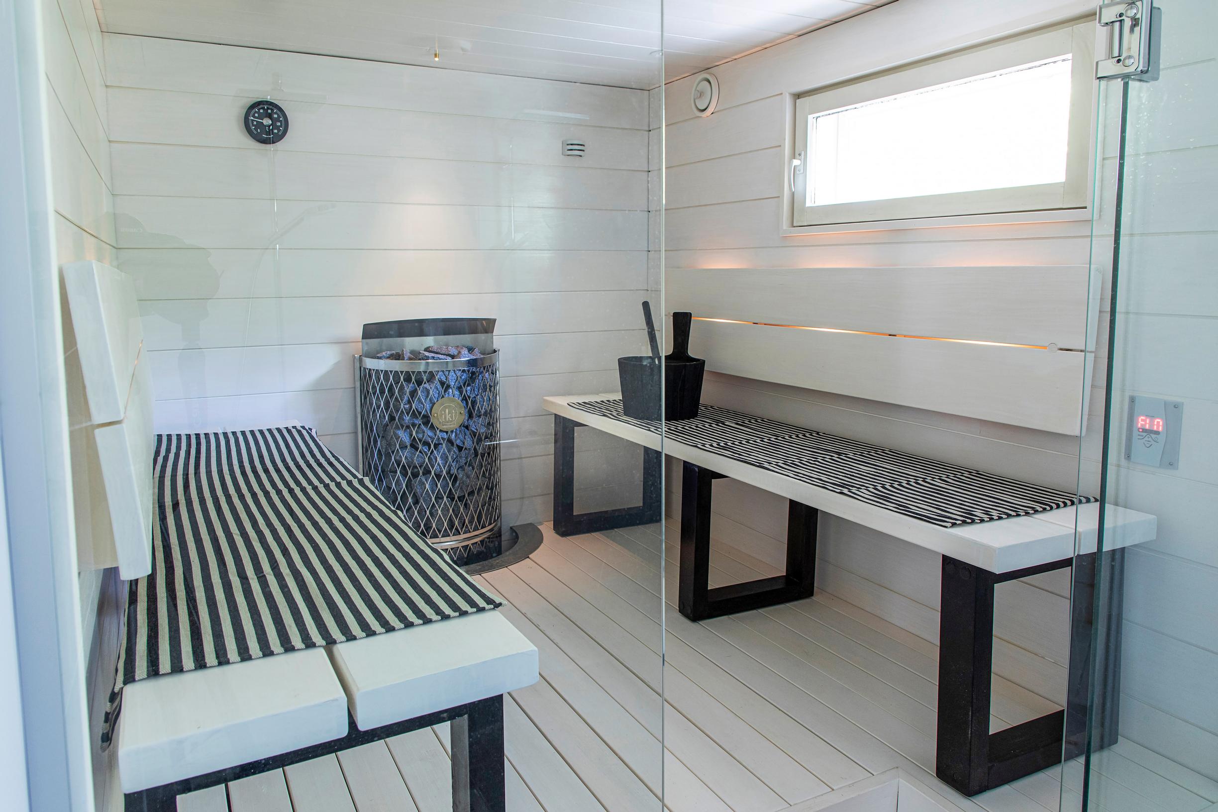 A black and white sauna