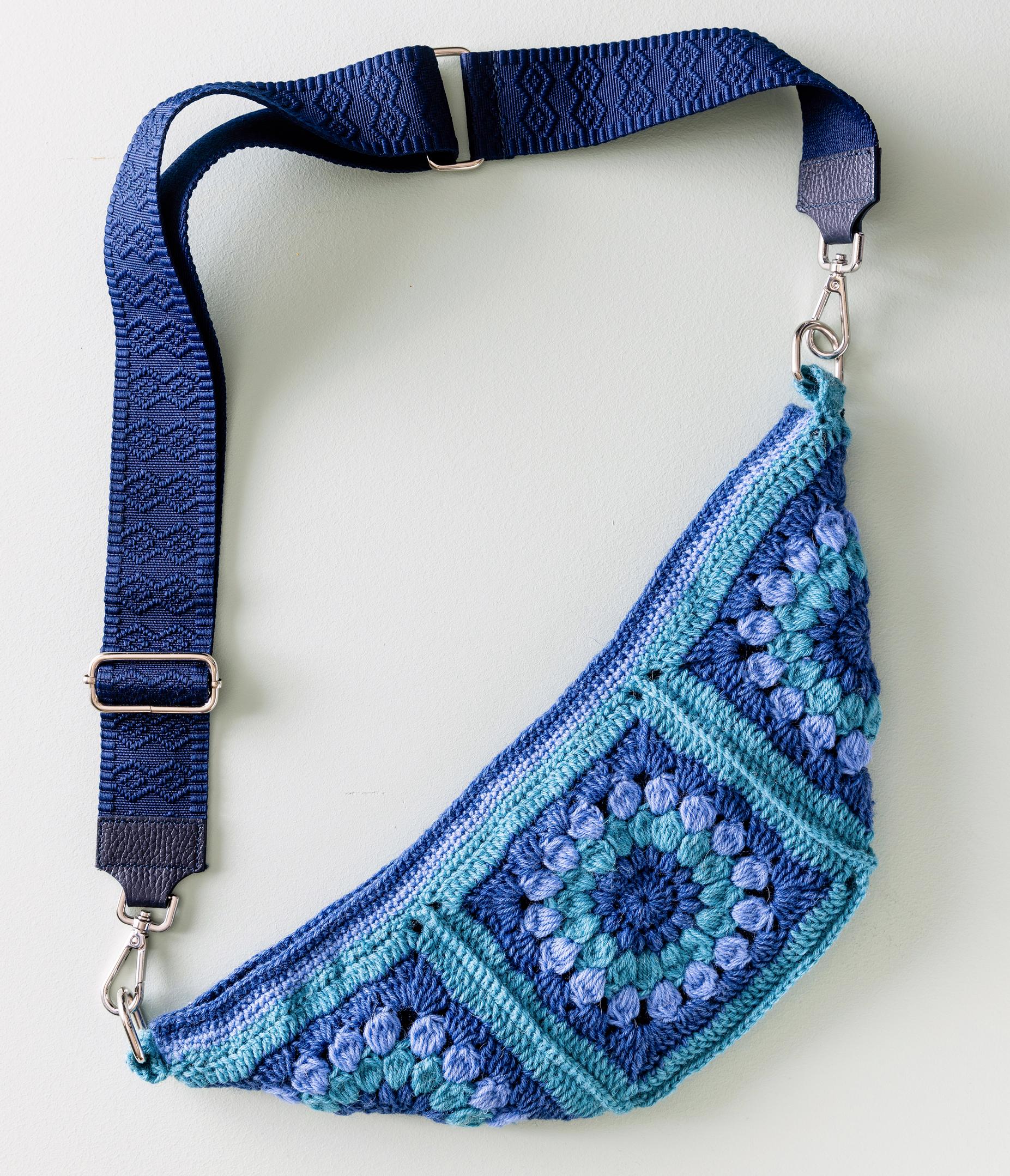 Crochet a carefree belt bag—or crossbody—from colorful flower squares