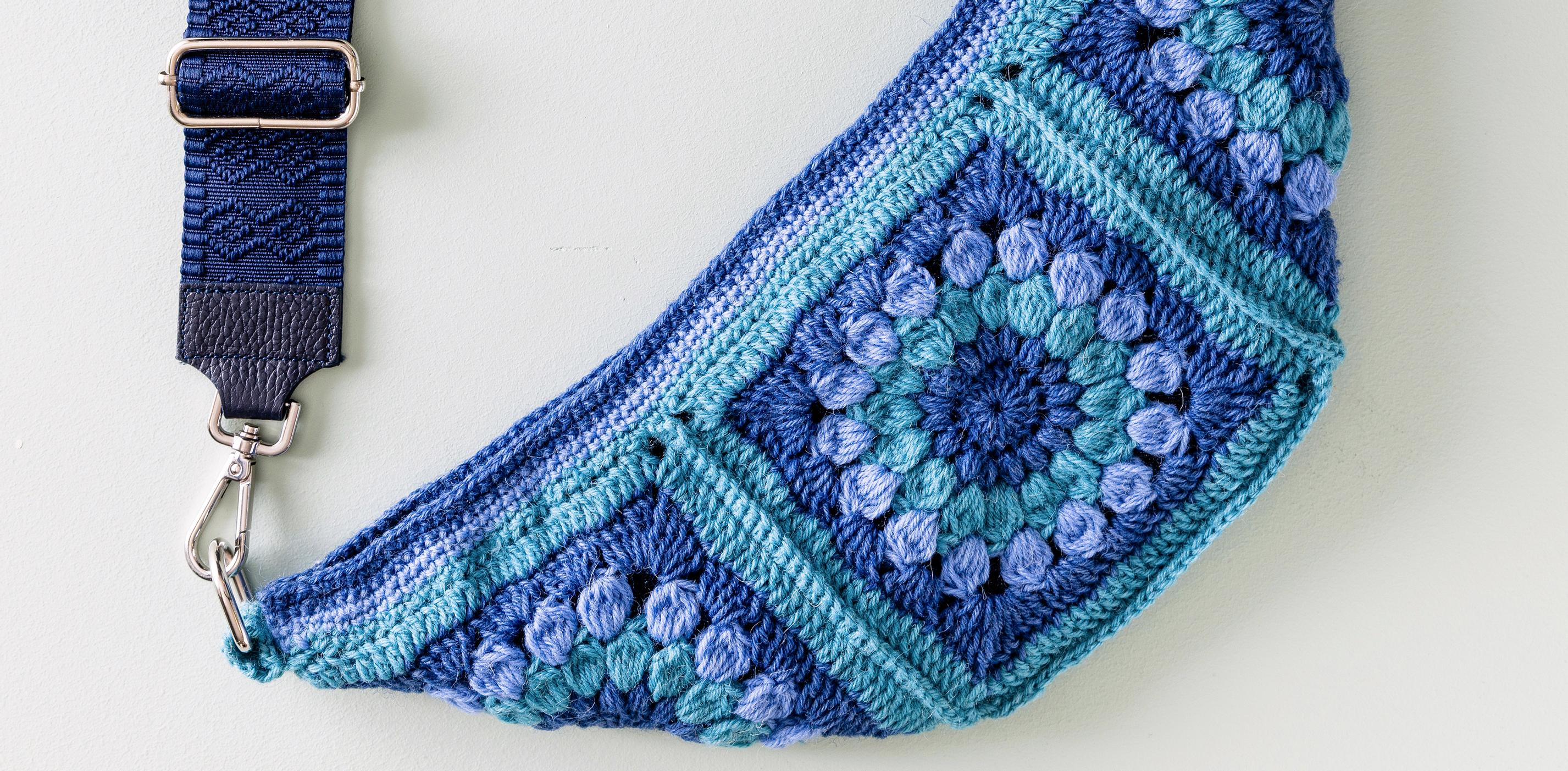 Crochet a carefree belt bag—or crossbody—from colorful flower squares