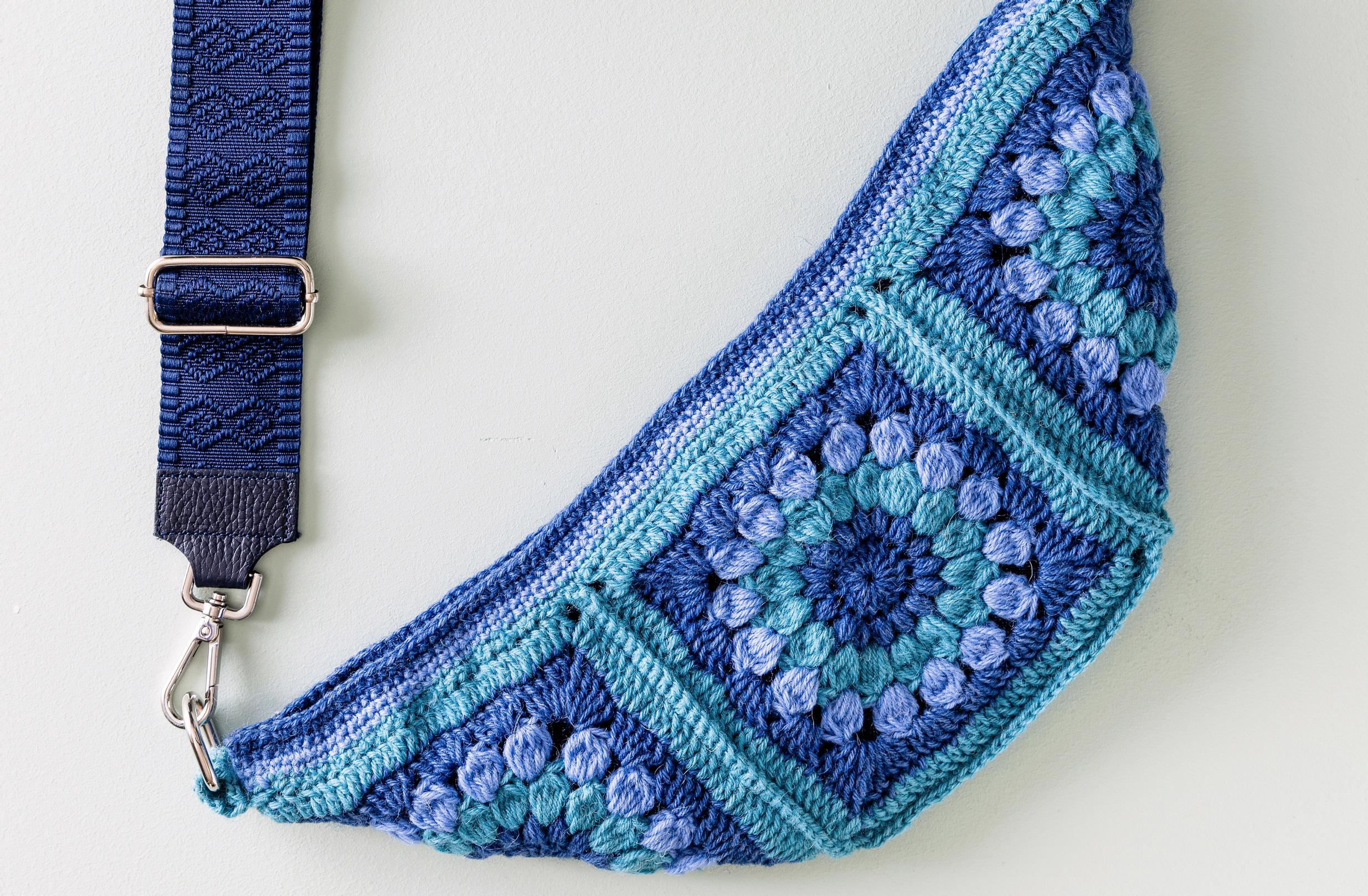 Crochet a carefree belt bag—or crossbody—from colorful flower squares