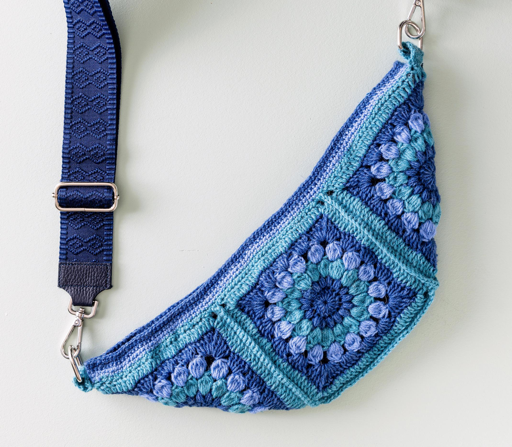 Crochet a carefree belt bag—or crossbody—from colorful flower squares