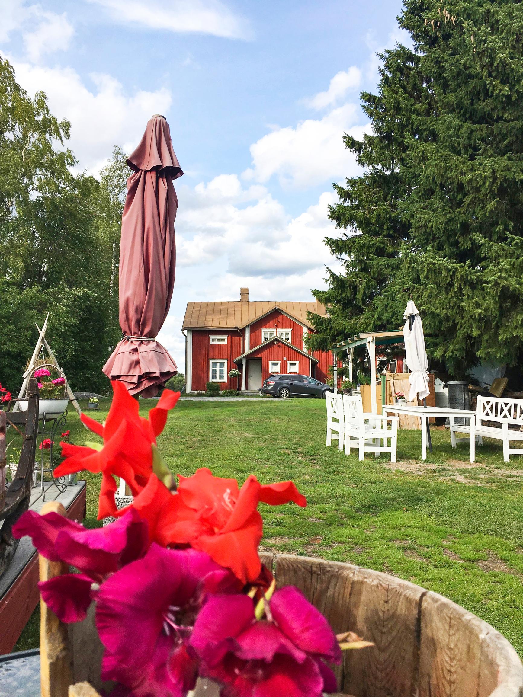 Yard of an old red house