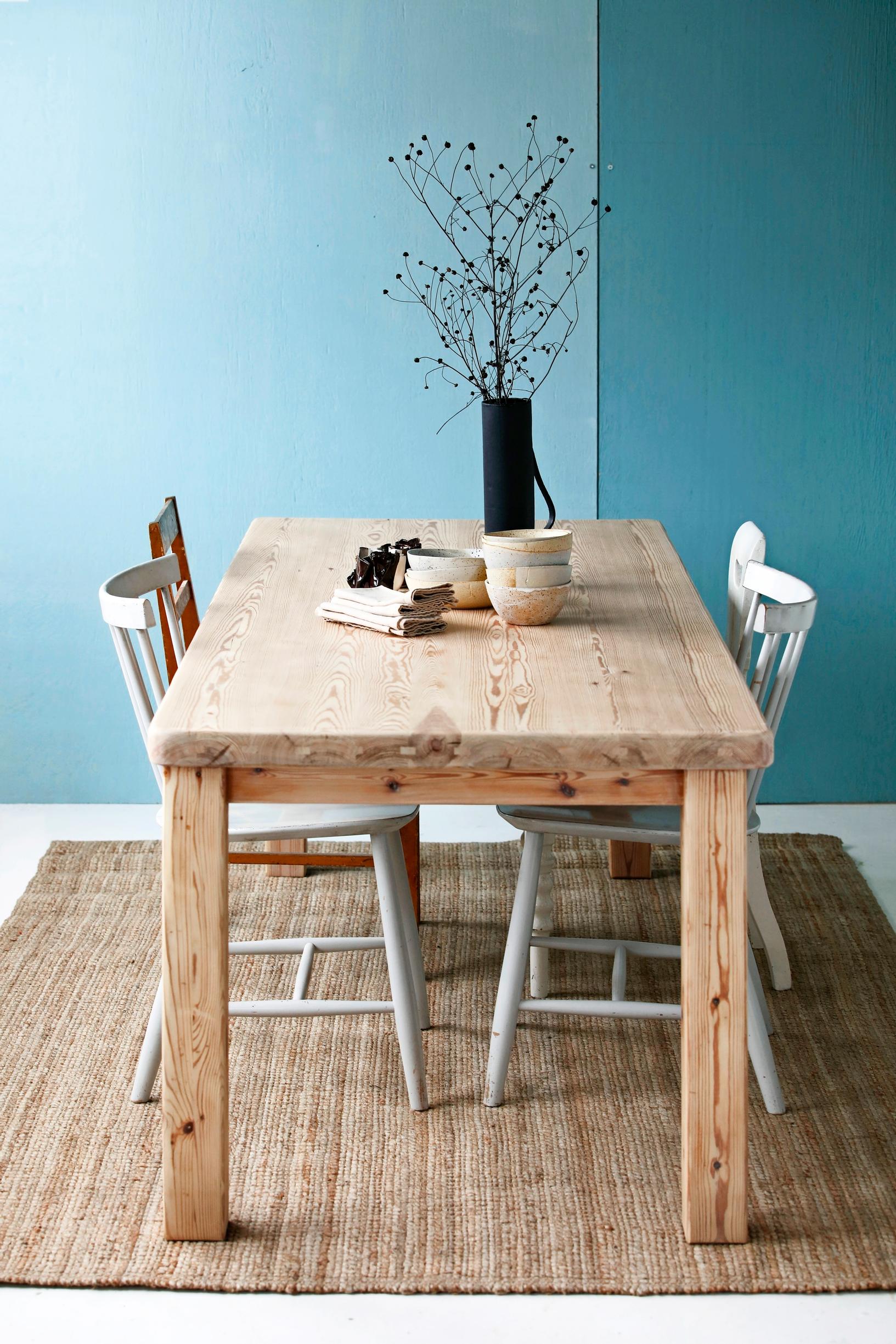 A pine table after sanding and waxing