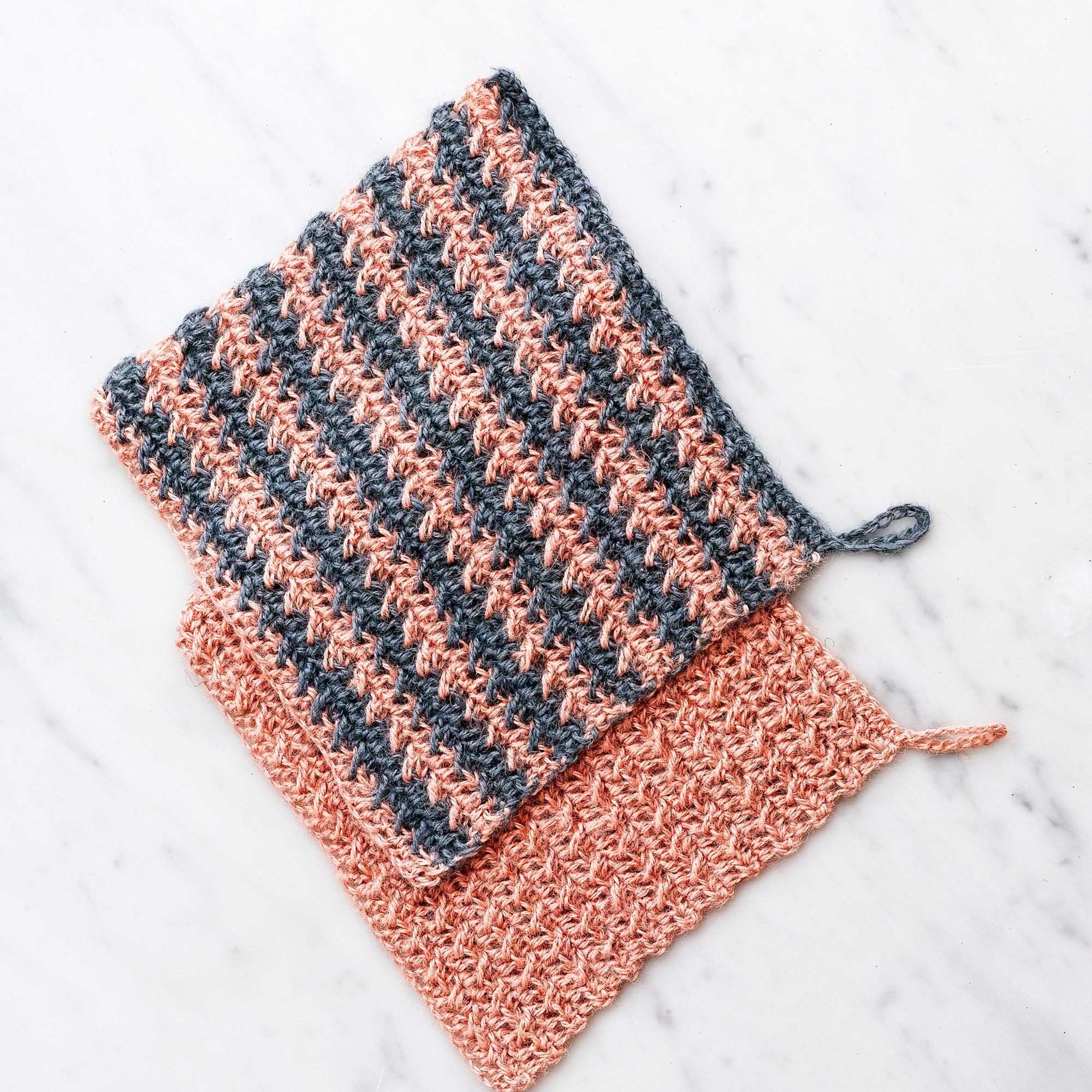 Crochet a dishcloth—textured hemp yarn and a touch of color