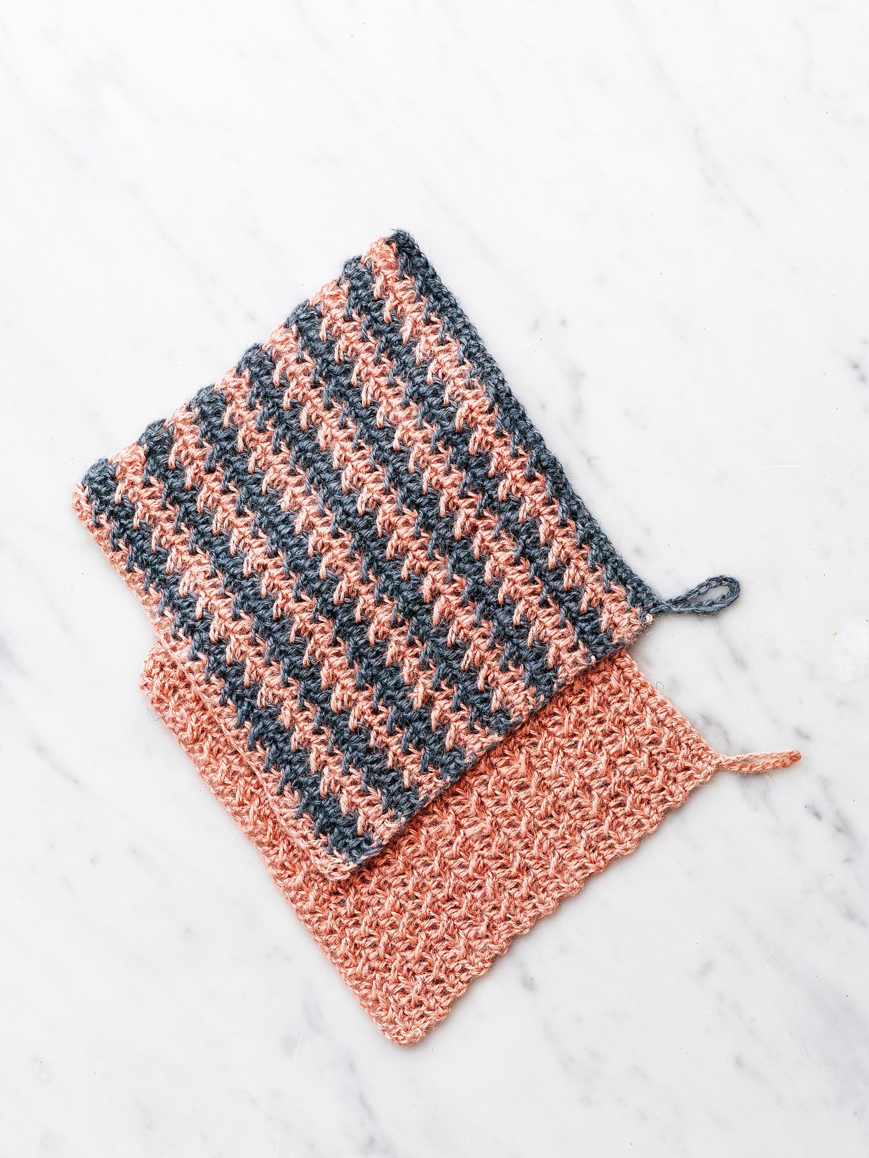 Crochet a hemp dishcloth—quick-drying nubby texture and a sweet pop of color!