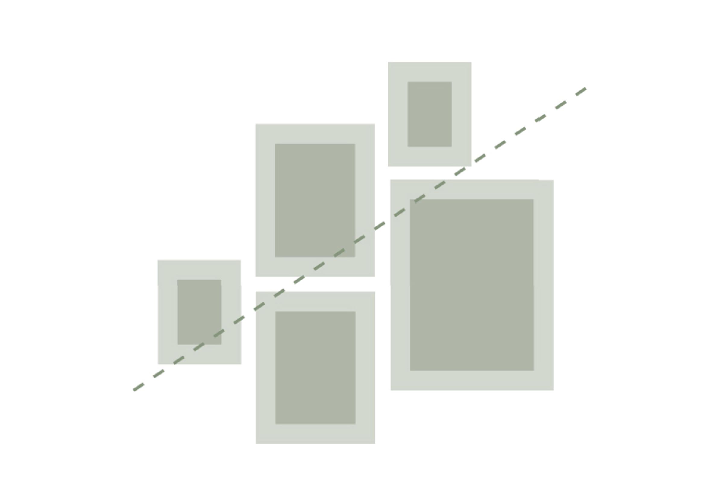 Hanging pictures along a slanted guideline