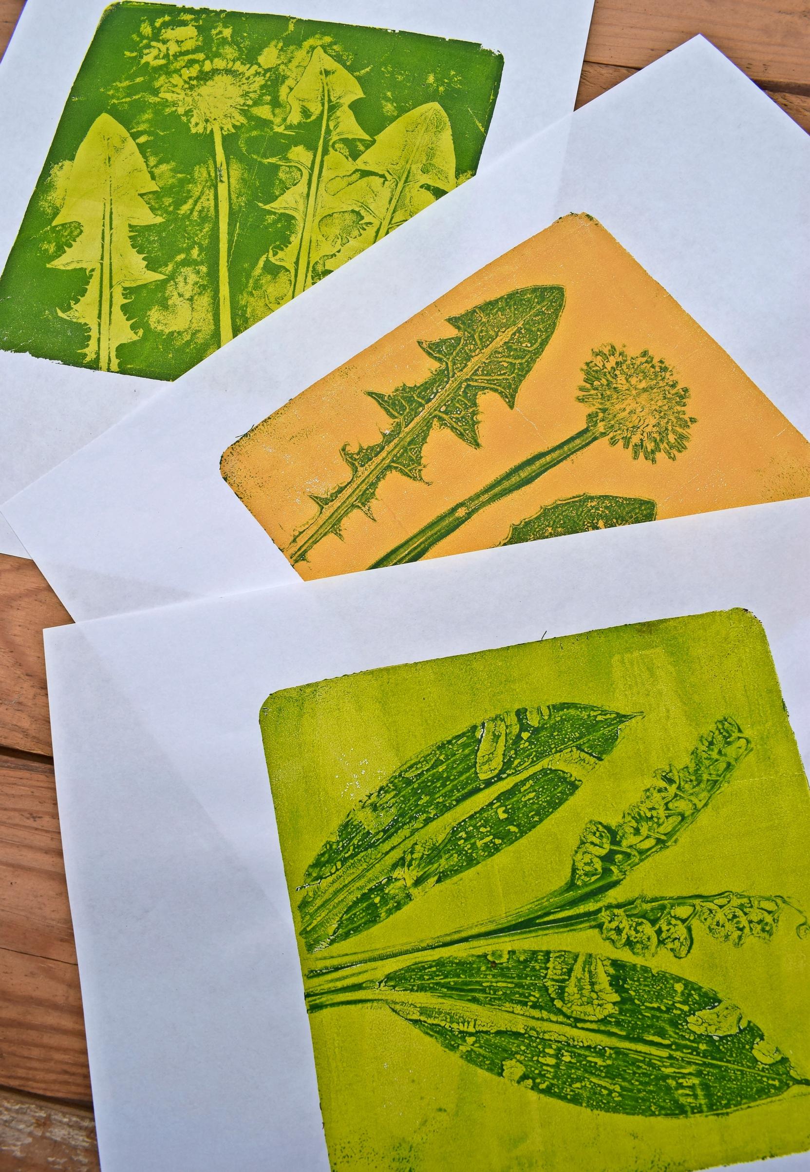 Botanical prints made with gelli printing