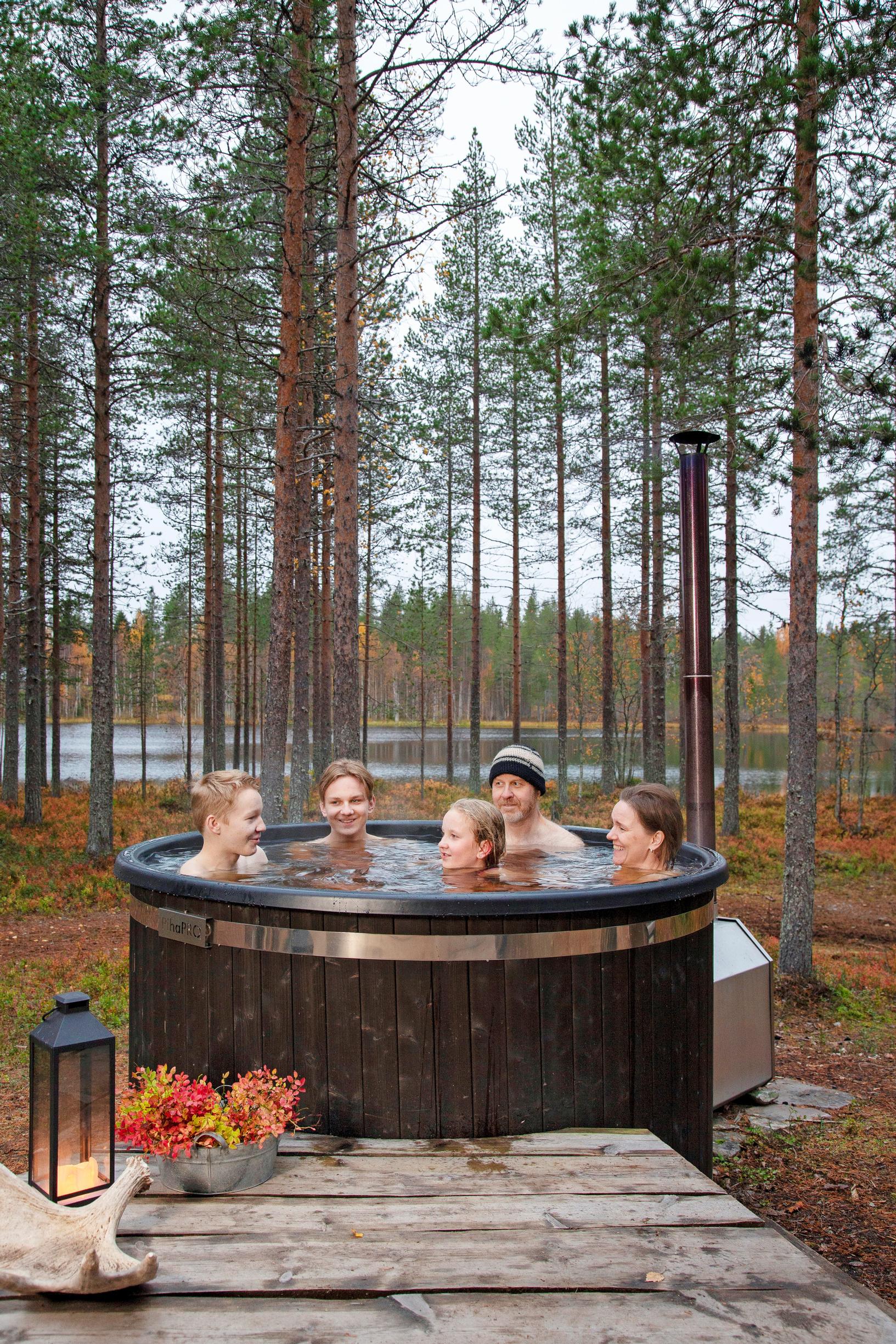 Family in the hot tub
