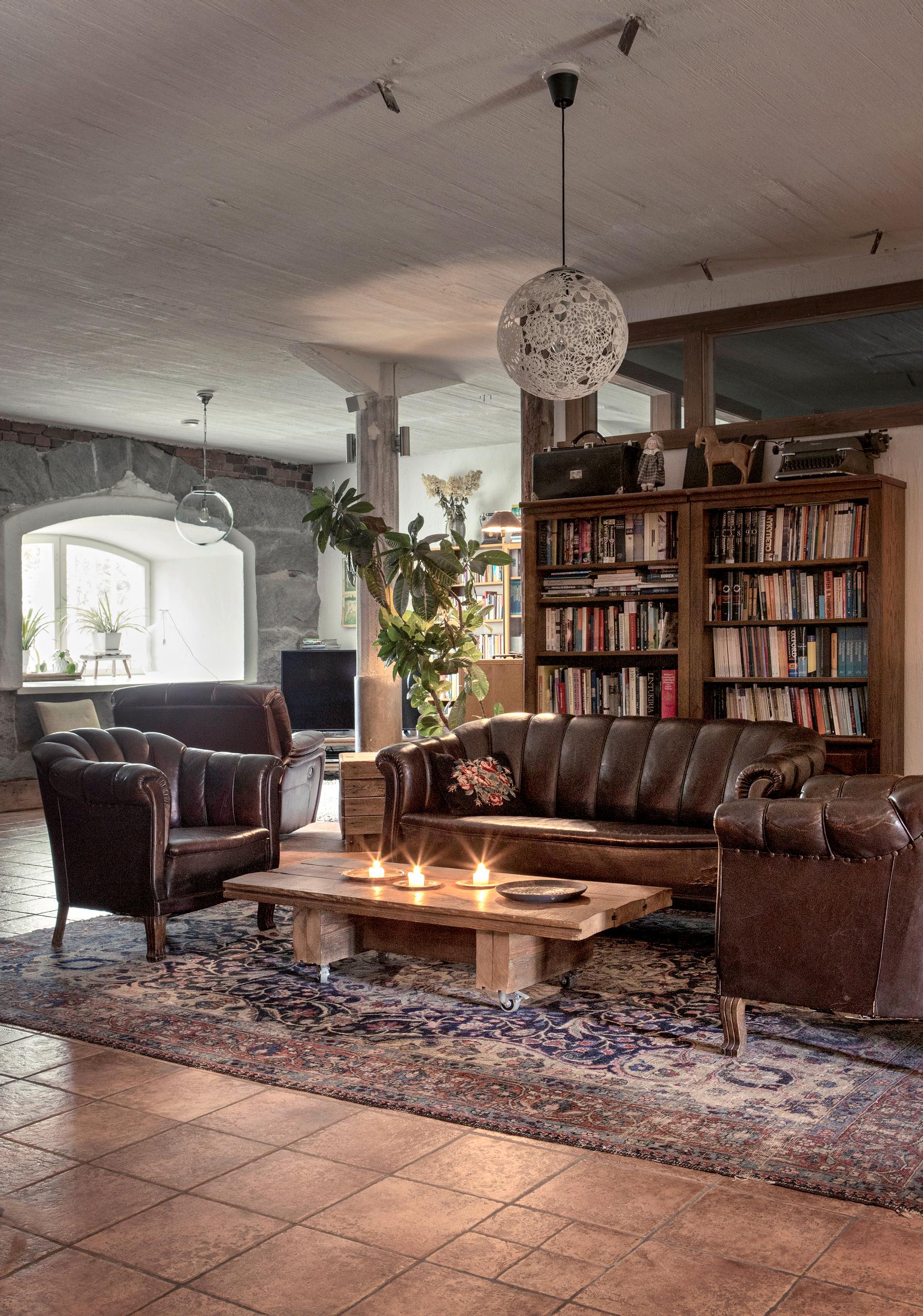 The barn home’s living area