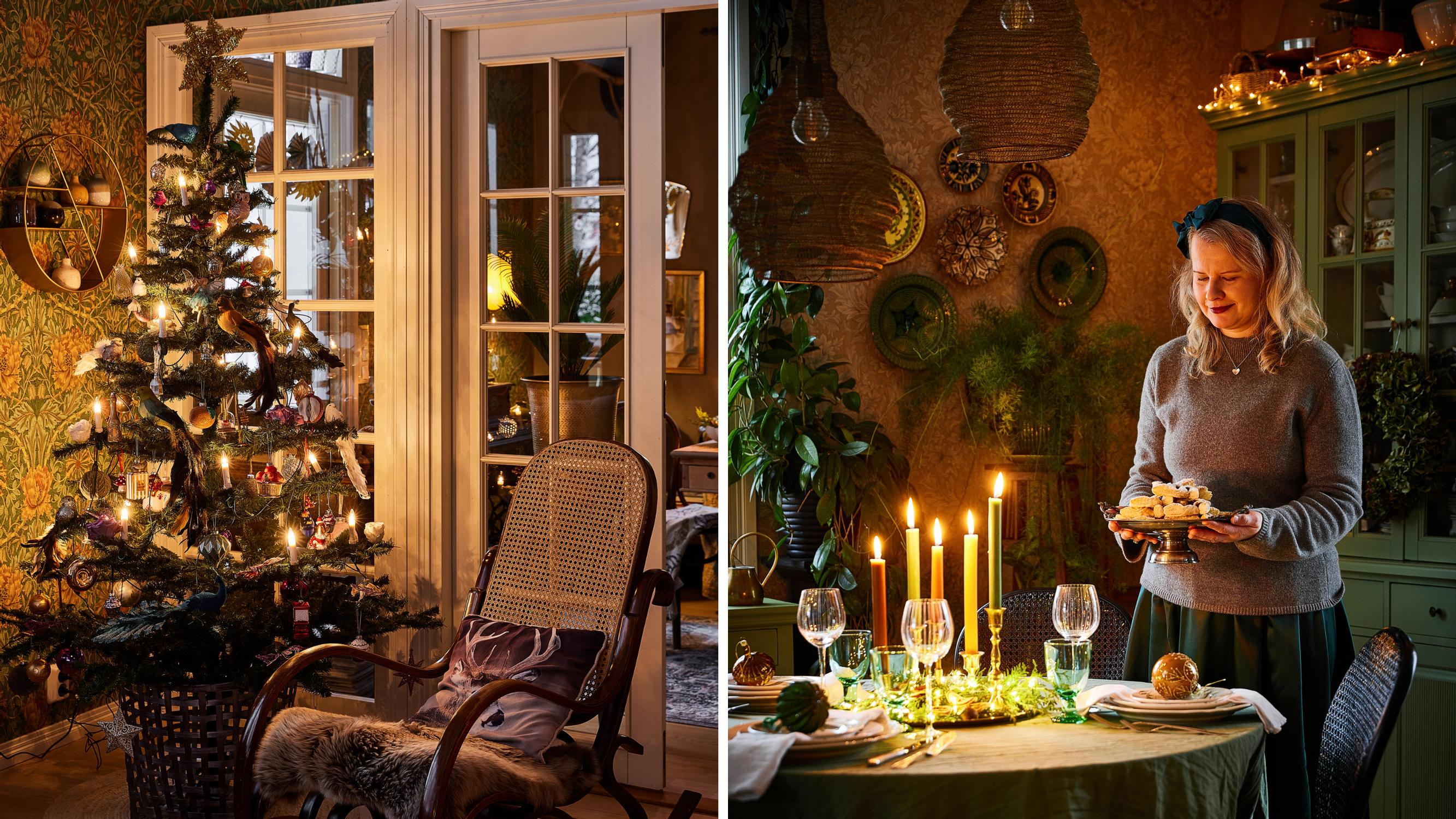 “More is more”—for Kirsi, green is the undisputed color of Christmas, and an enchanting atmosphere stretches from the entryway to the greenhouse