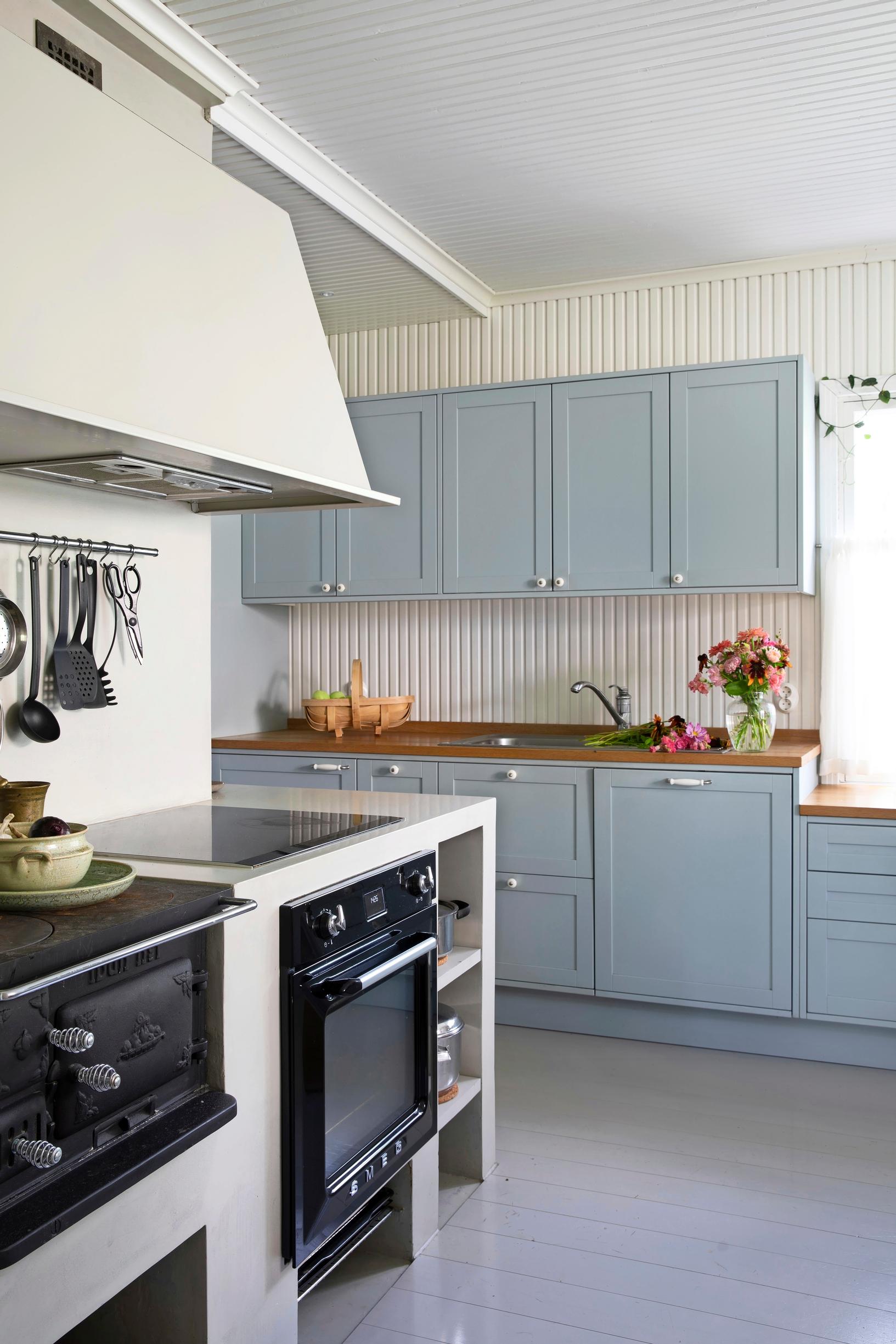 Renovated old house kitchen in a Finnish wooden house