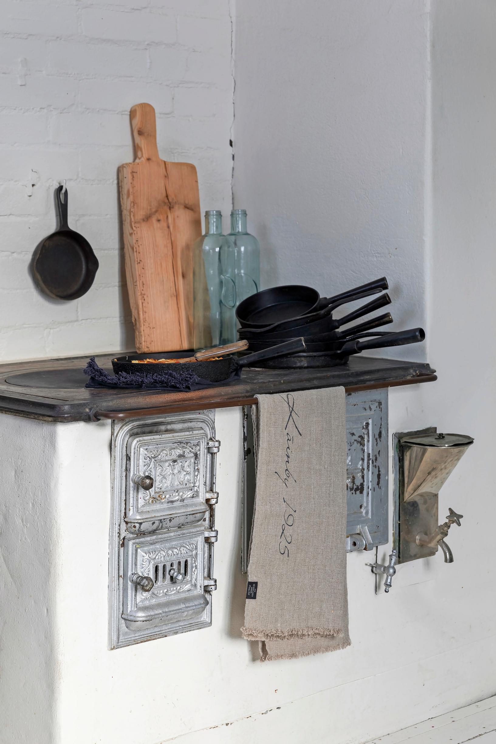 An old wood stove in the kitchen