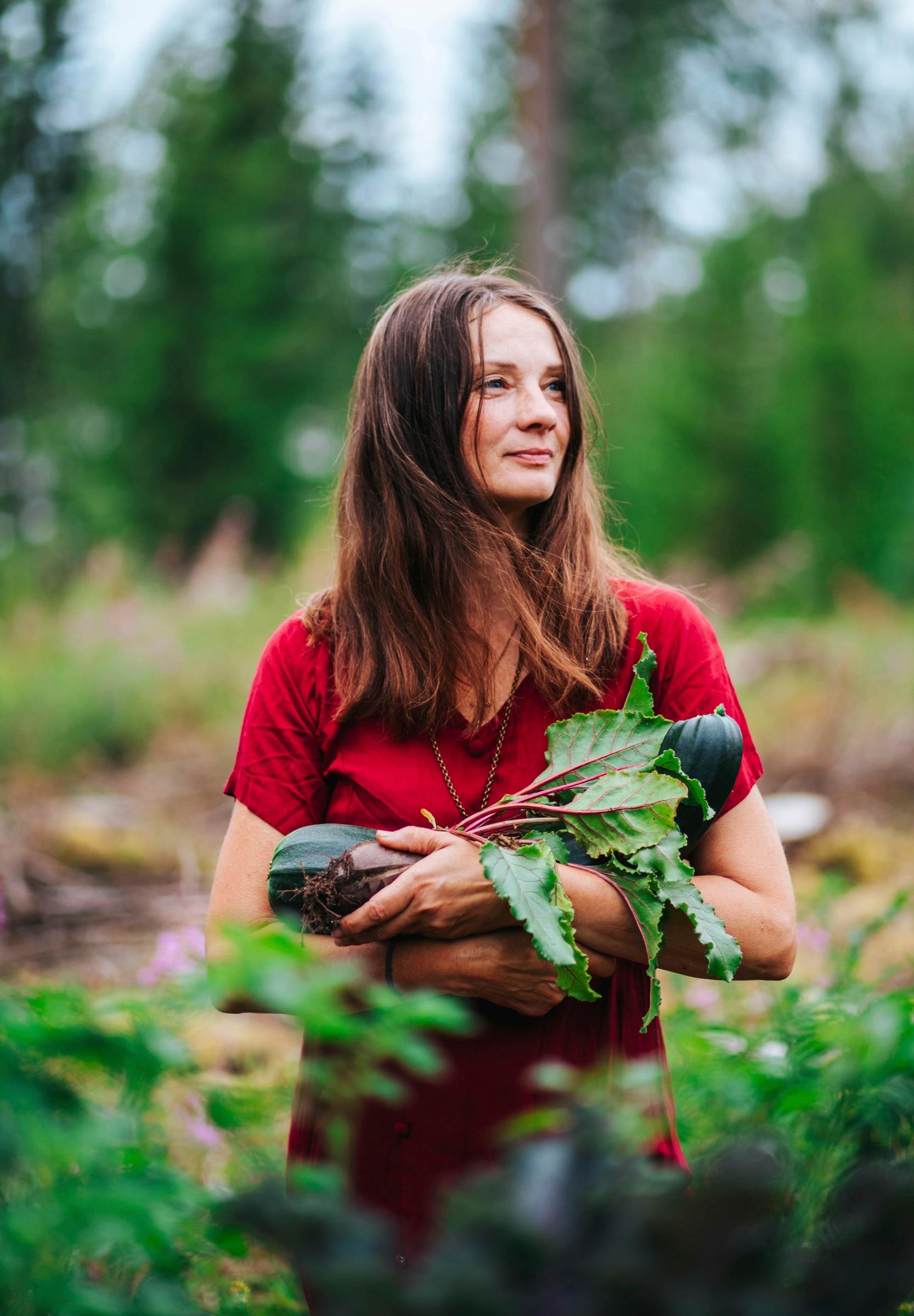 Kirsi Salo in the vegetable garden