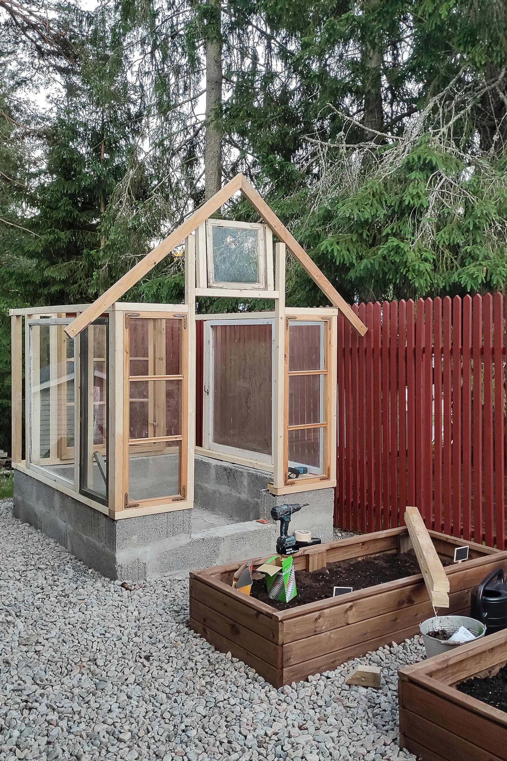 The foundation and old windows for the greenhouse