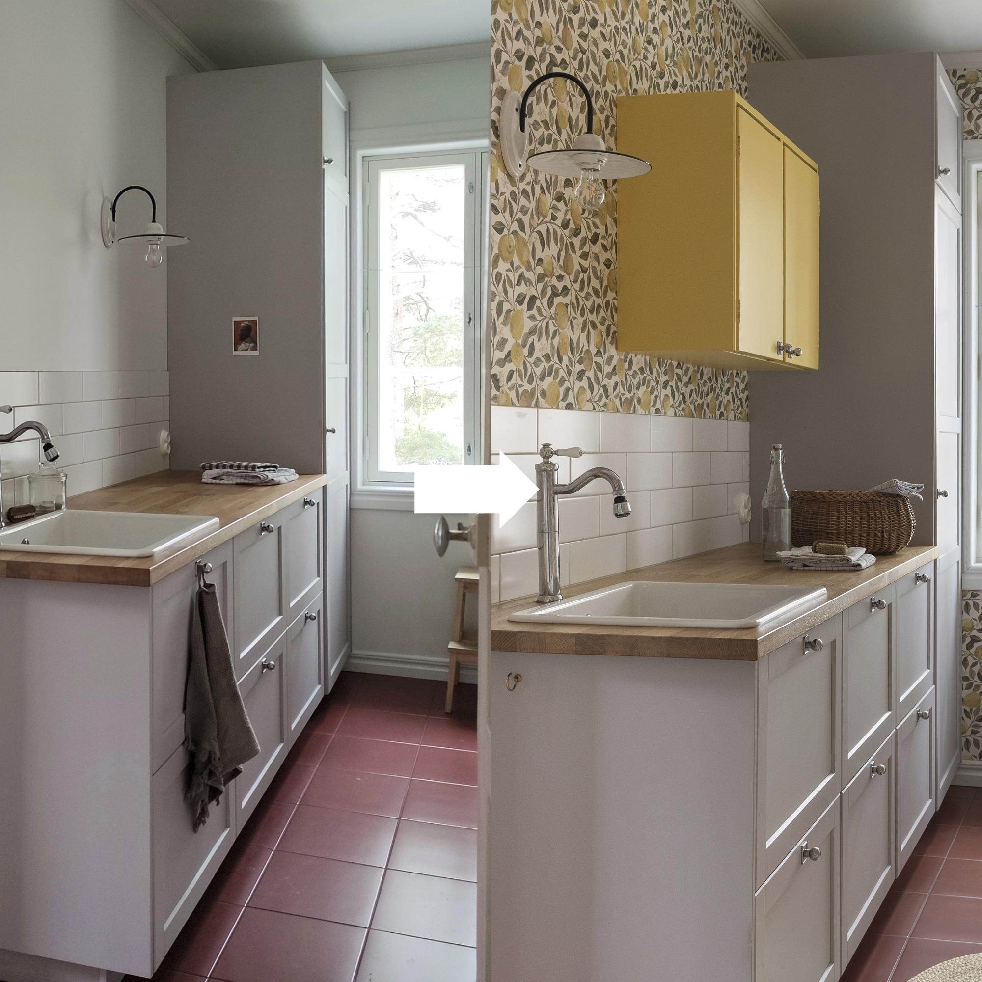 Farewell, neutrals! How Rilla’s 1950s cabinets and bold wallpaper transformed her laundry room
