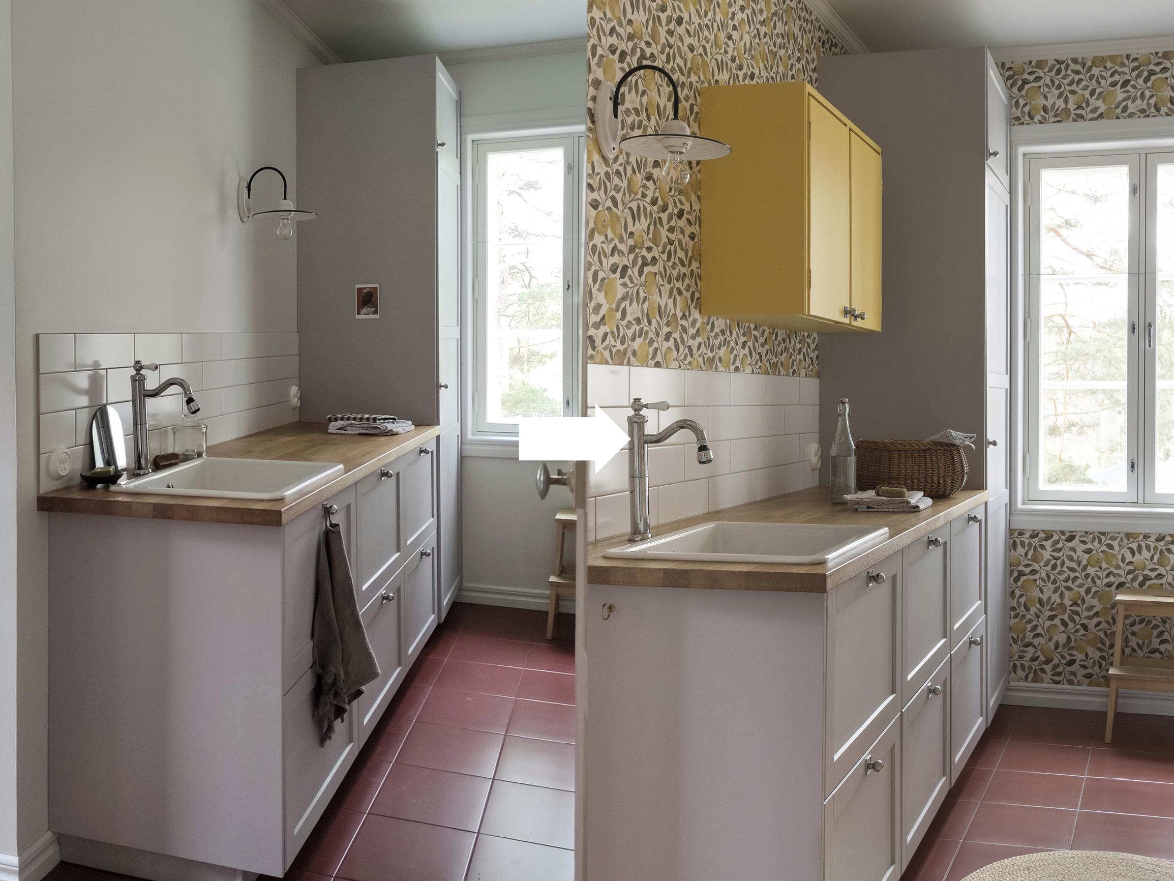 Farewell, neutrals! How Rilla’s 1950s cabinets and bold wallpaper transformed her laundry room