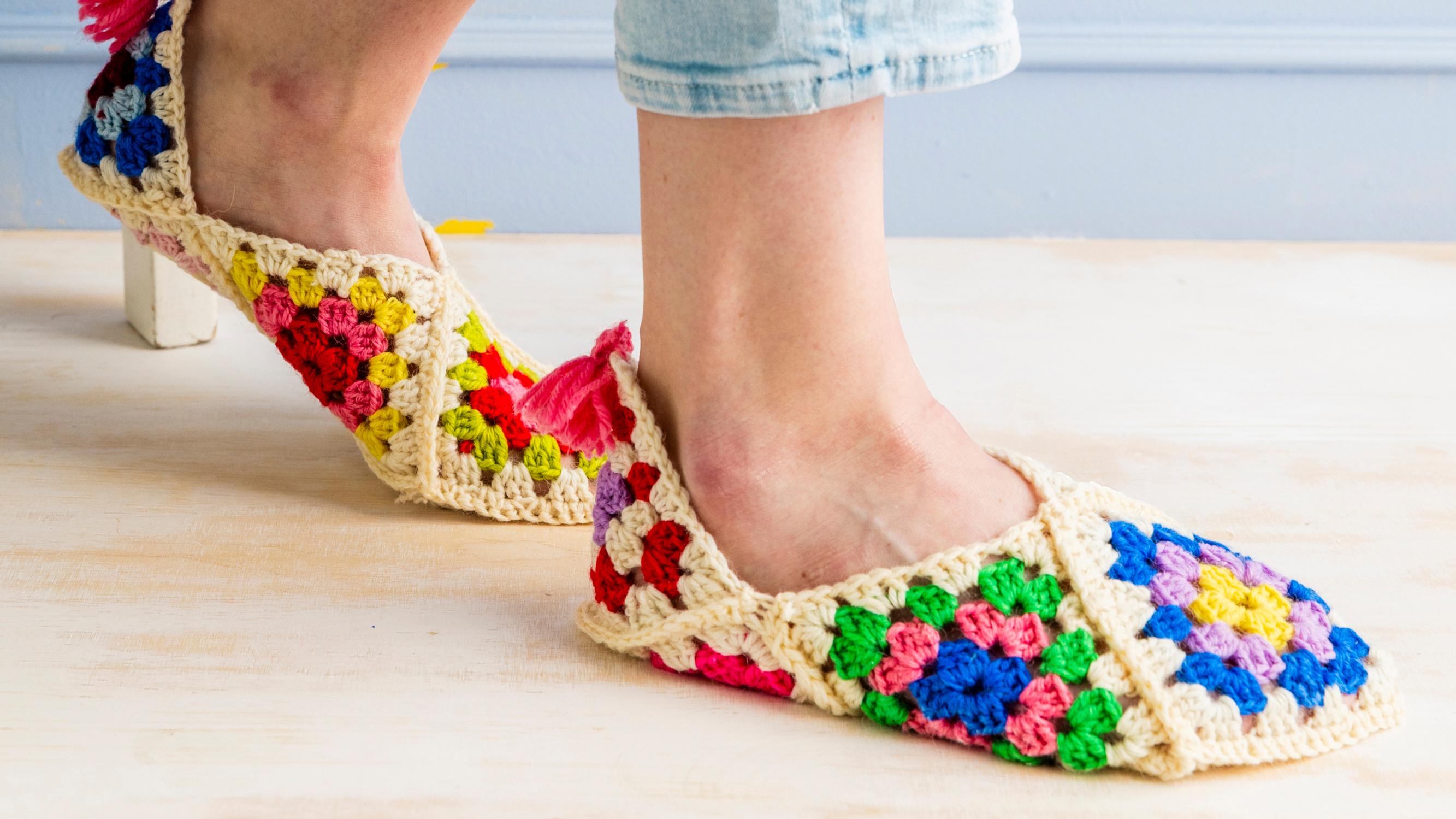Make cozy granny square slippers in a snap