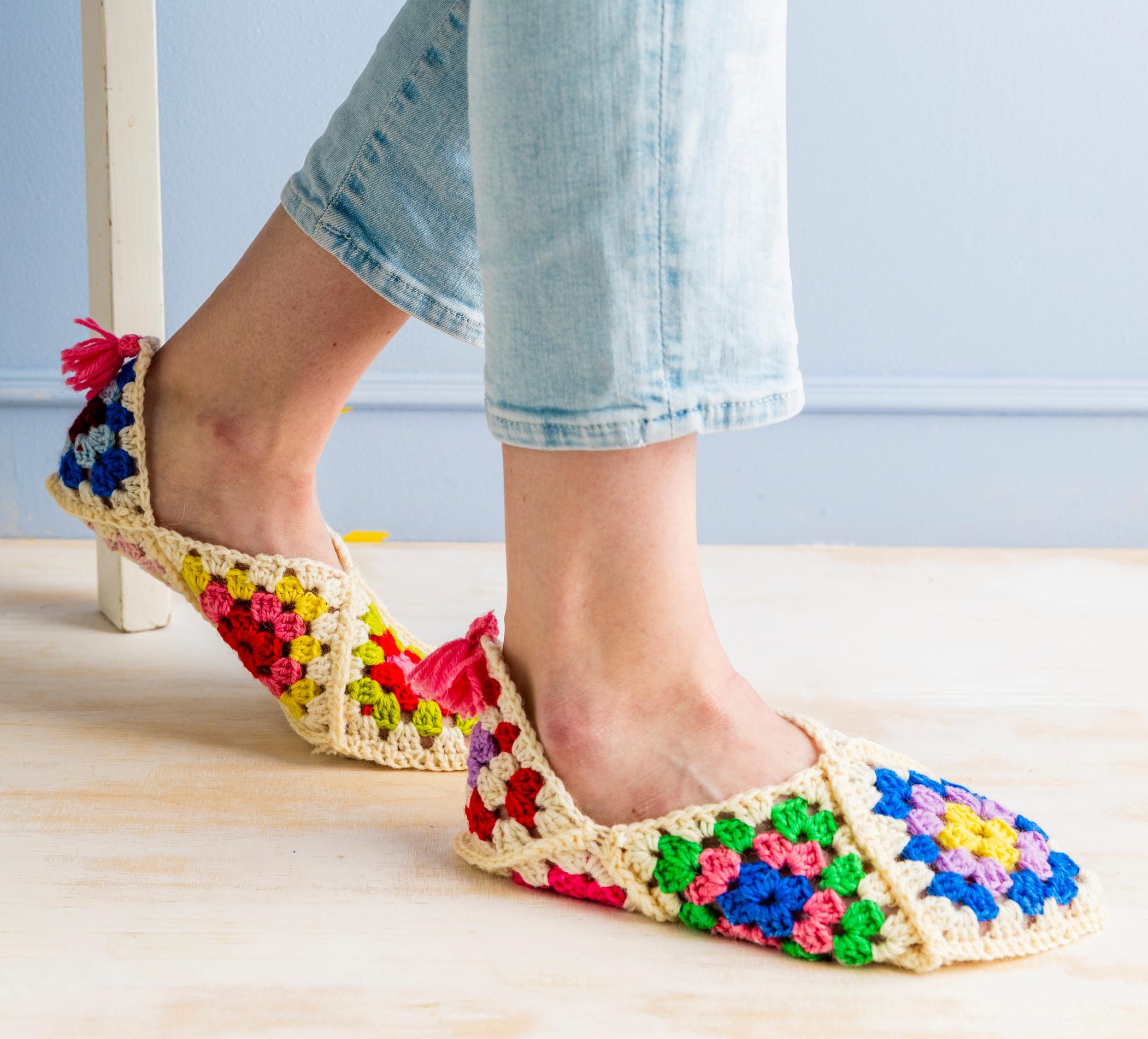 Make cozy granny square slippers in a snap
