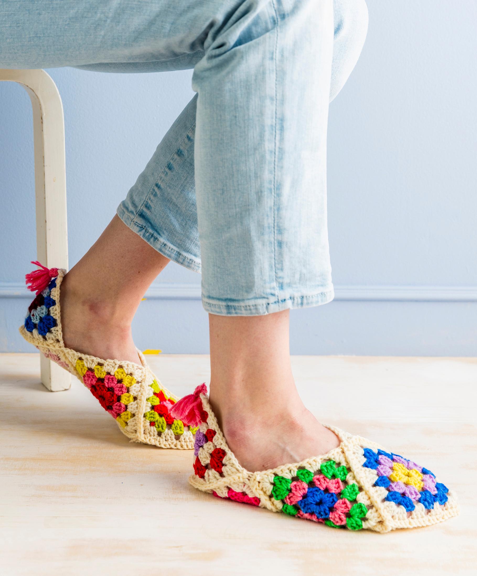 Make cozy granny square slippers in a snap