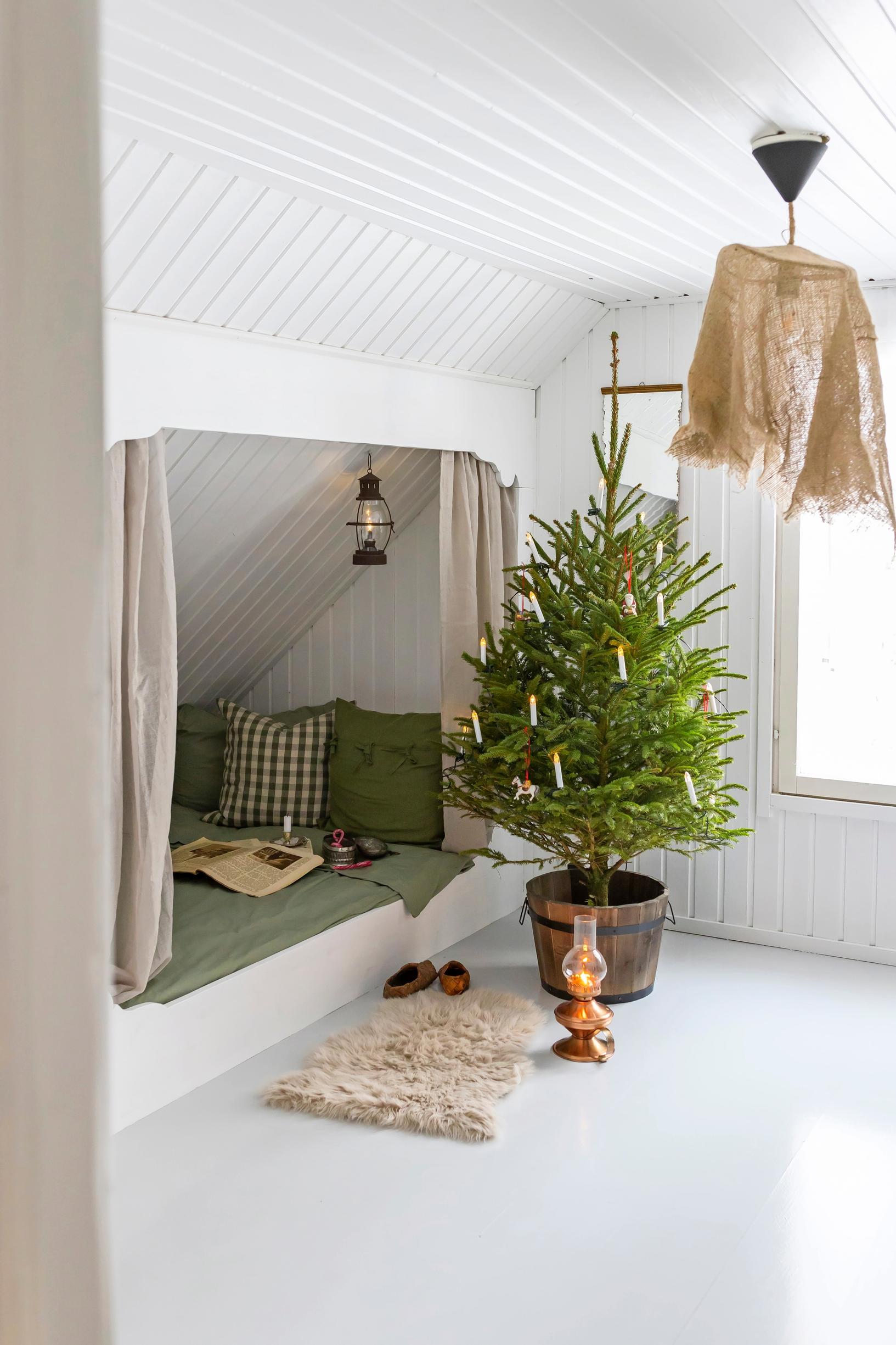 A Christmas tree in the upstairs loft