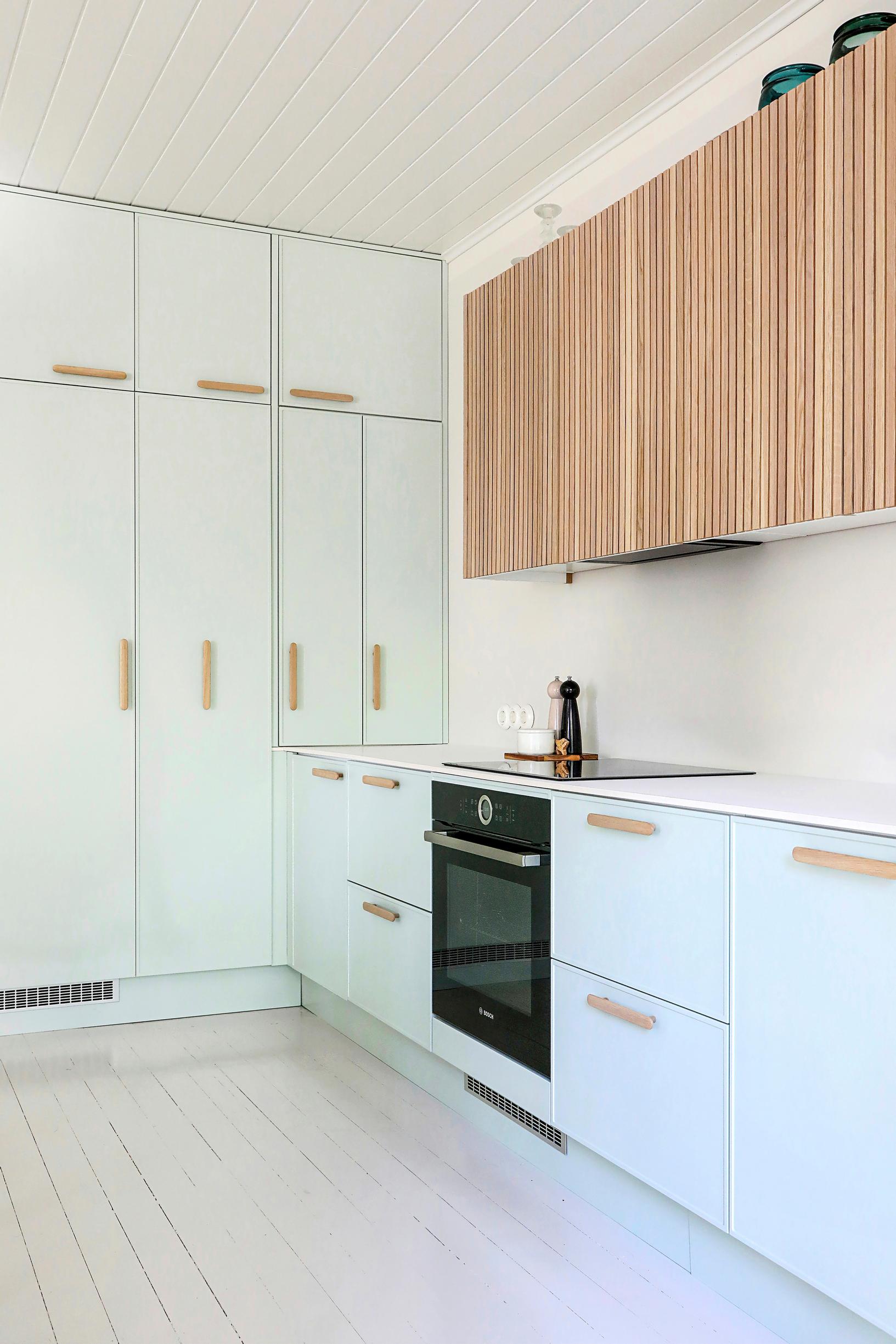 Kitchen cabinet doors covered with slats