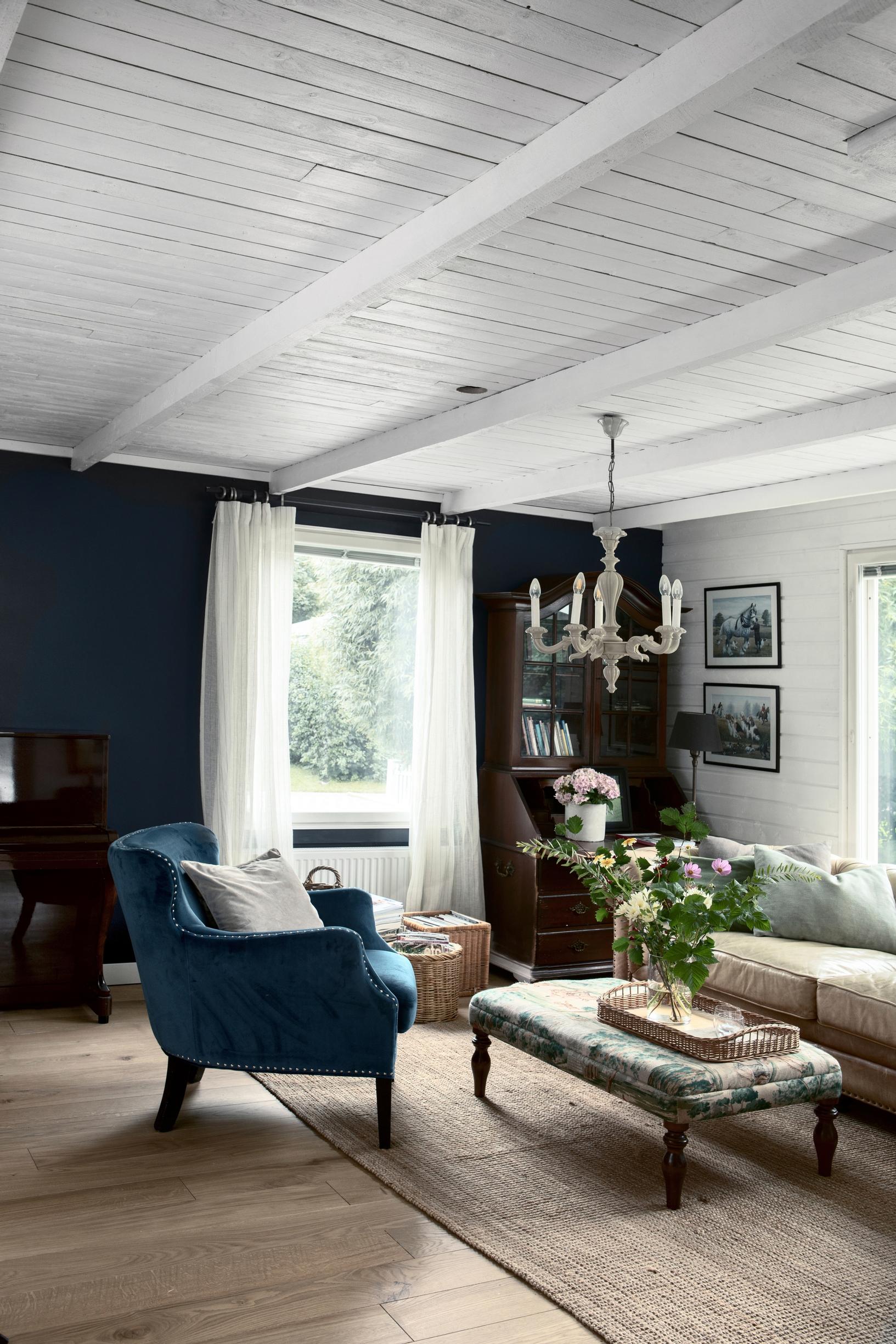 blue armchair in the living room