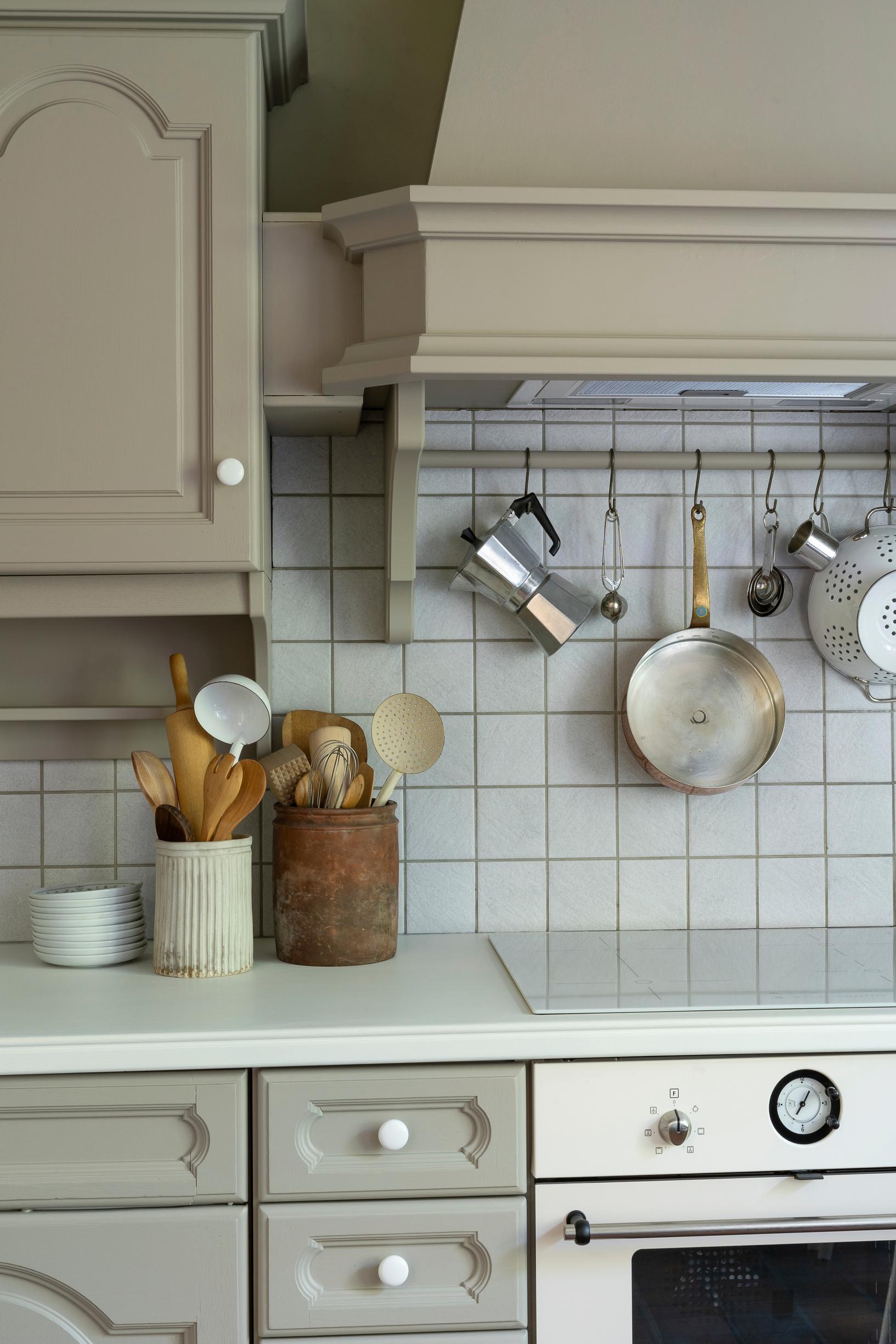 Kitchen cabinets painted in a light color