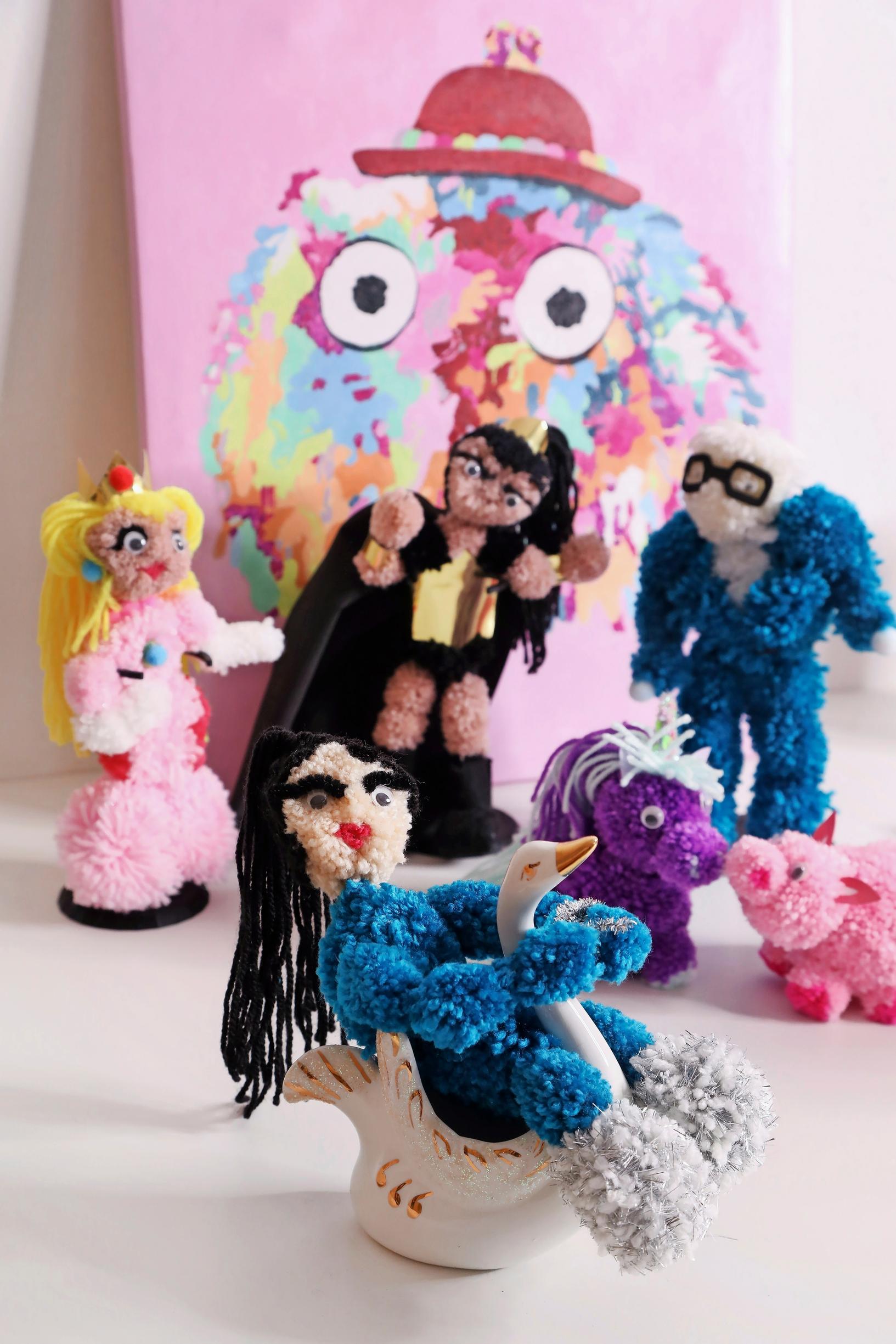 Pom-pom characters made by Mari.