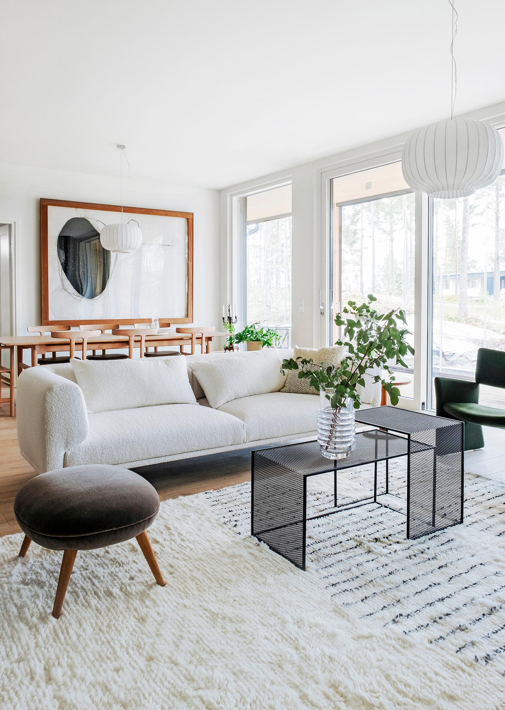 Large white rug in living room