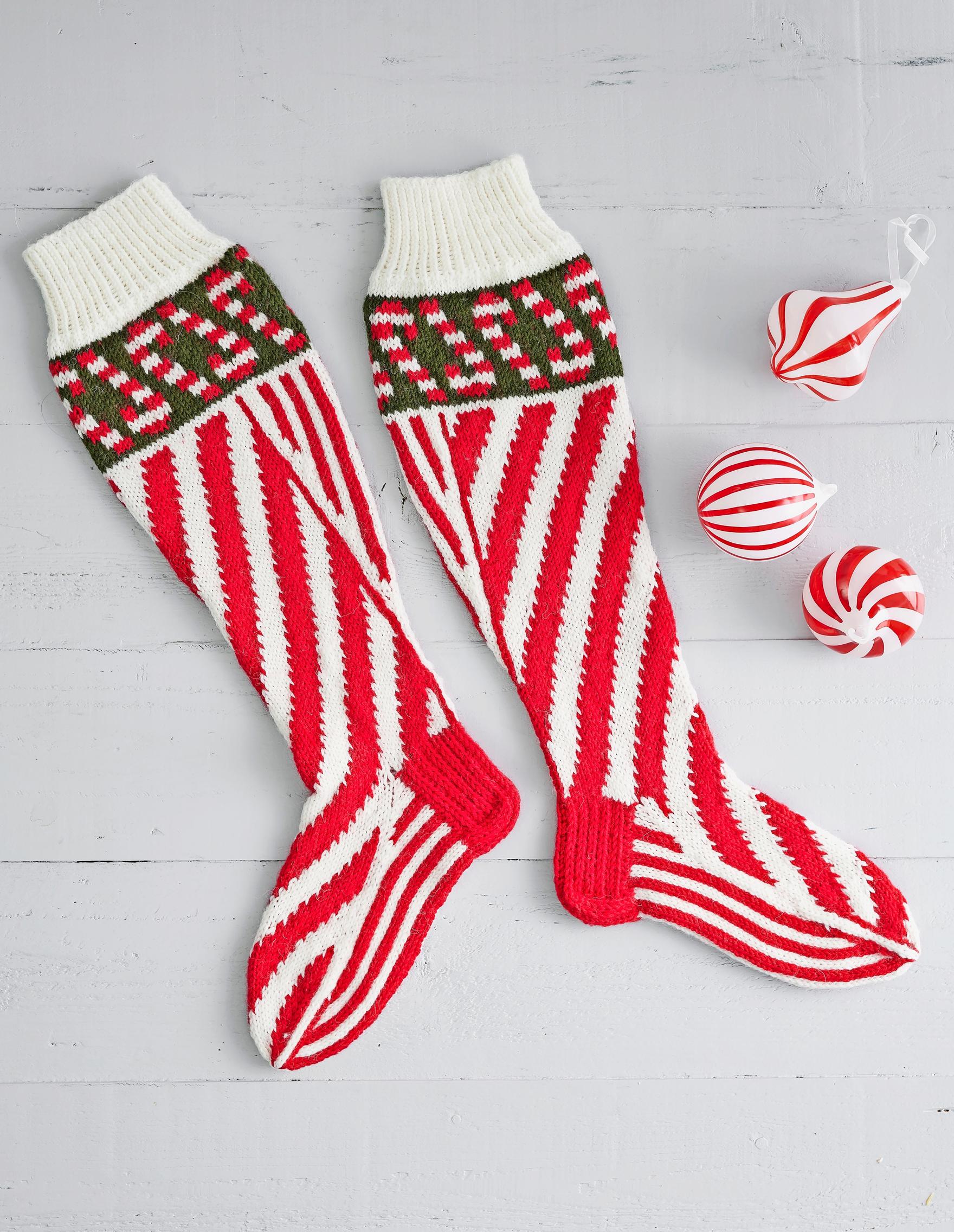 Red-and-white candy cane socks