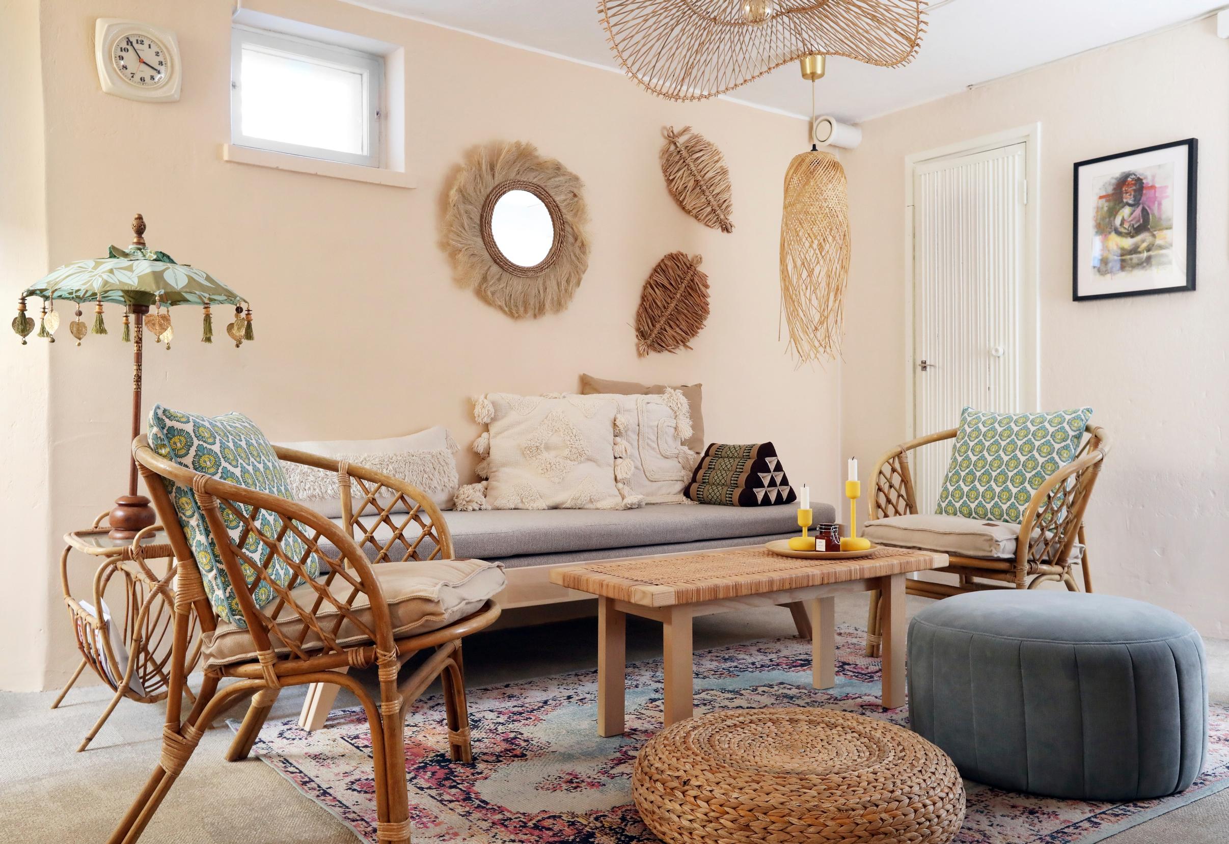 The basement’s boho-style lounge.
