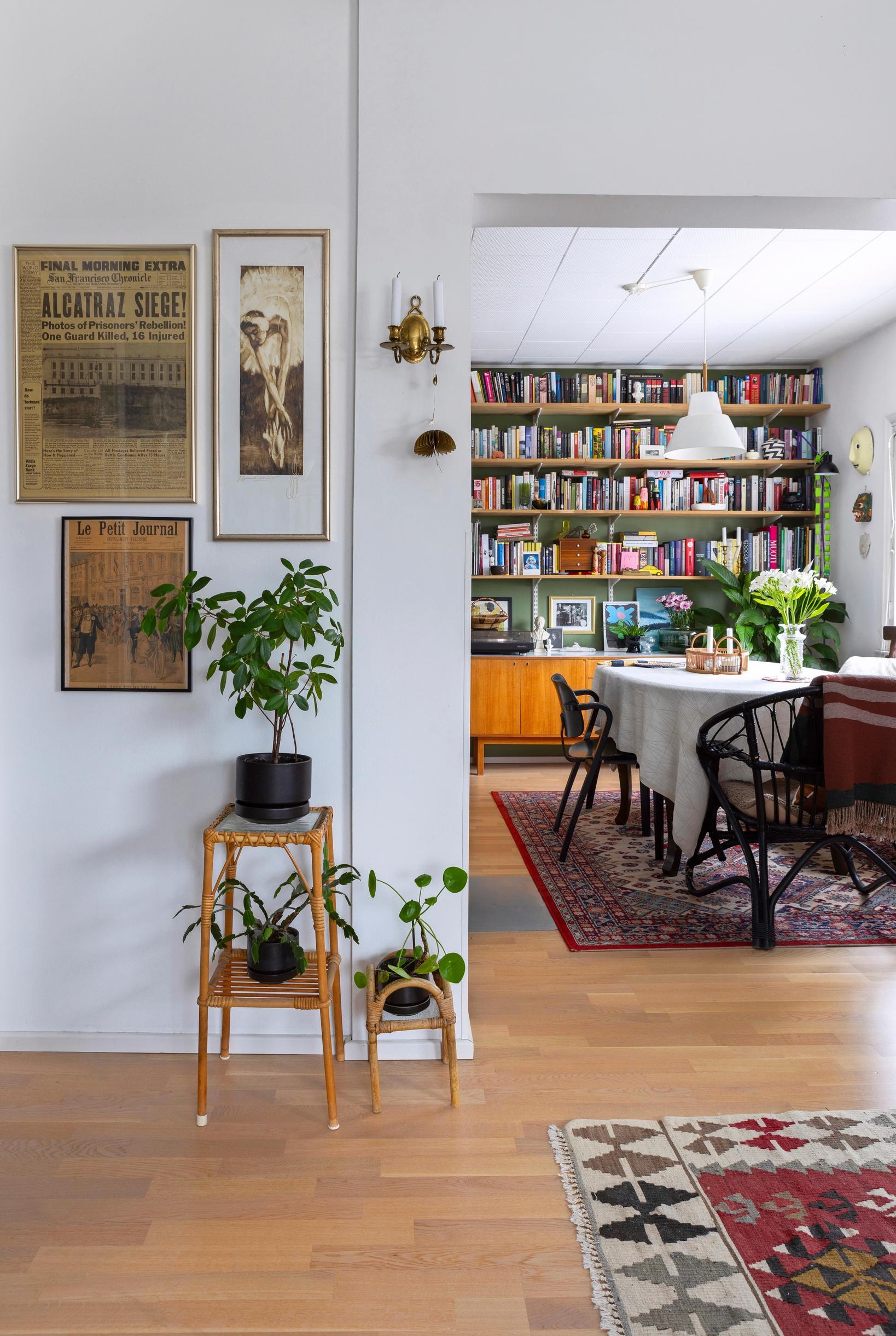 A large bookcase in the living room