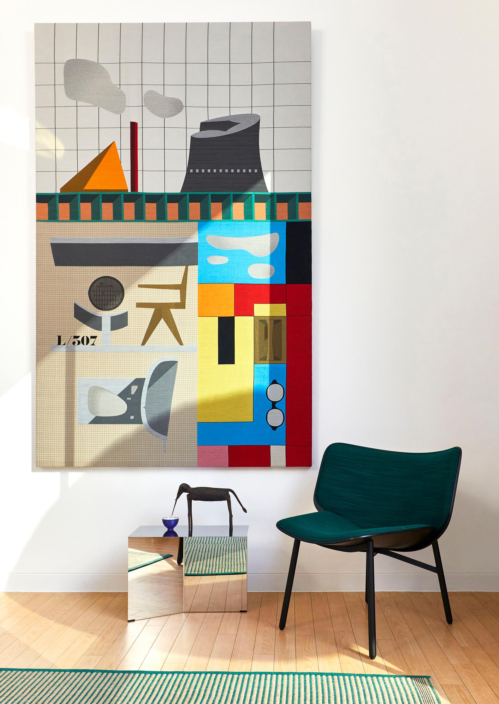How high to hang art? A large vertical painting on a wall