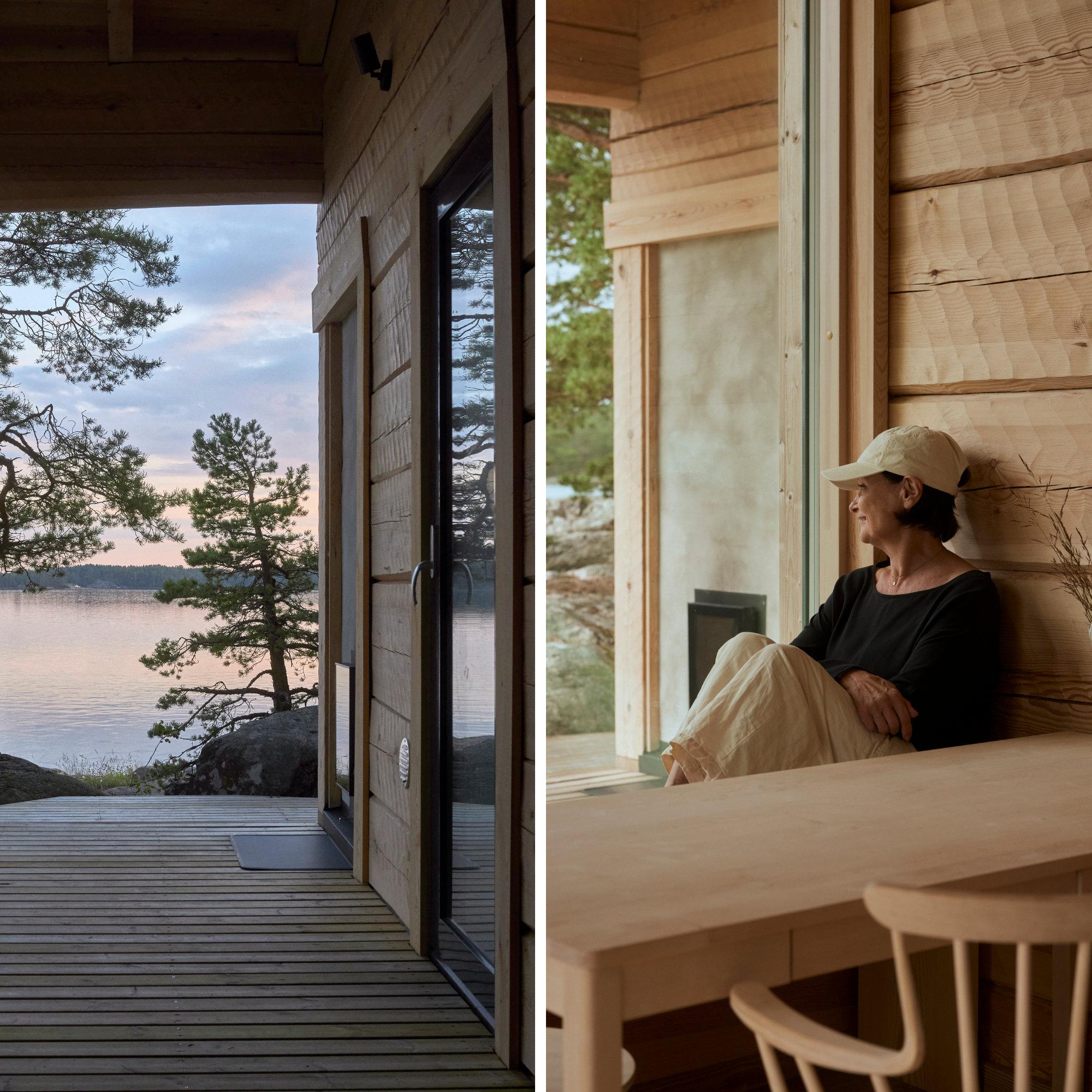 A marvelous mother–son project: a modern, timeless log sauna in the family’s island getaway