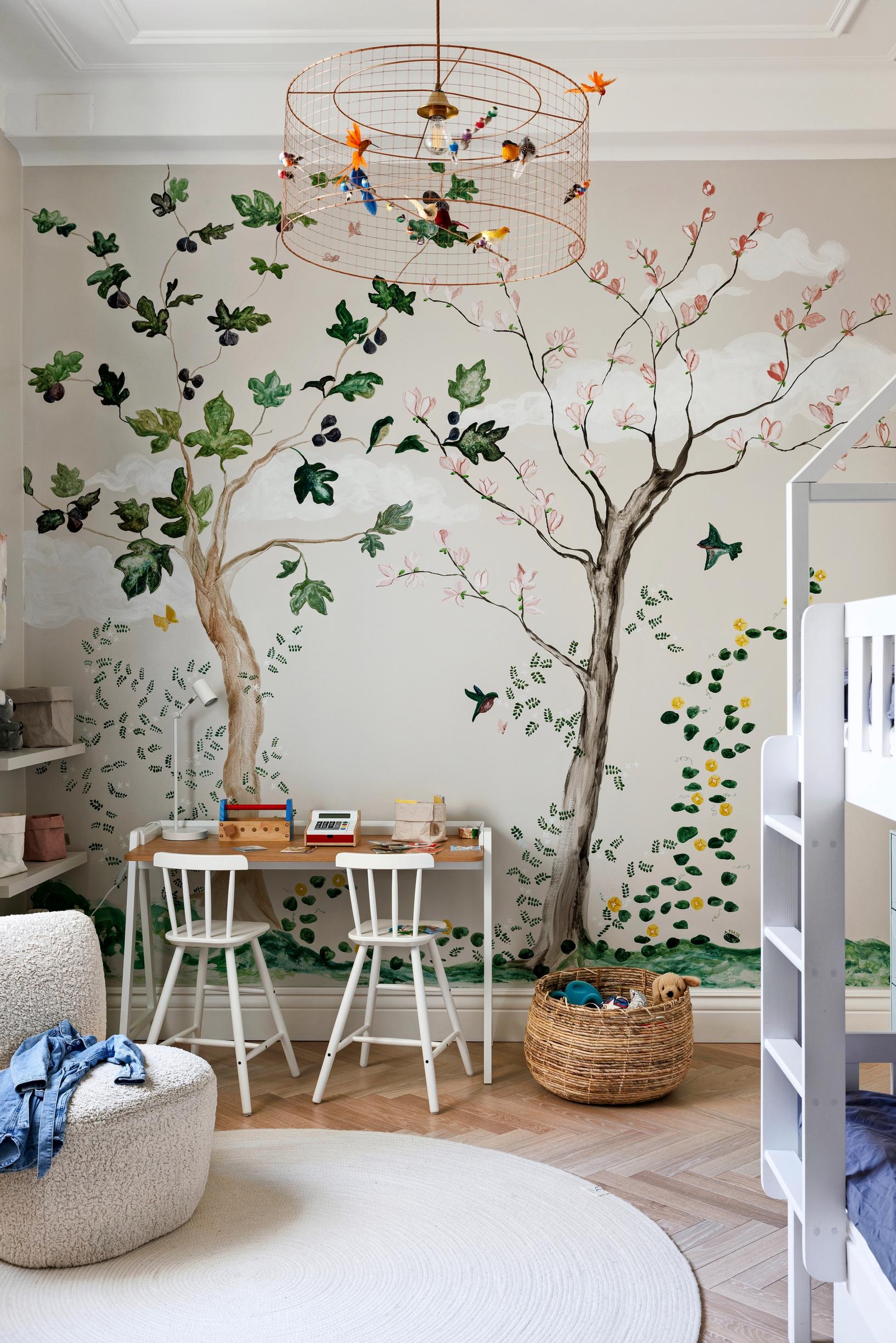 A mural on the children’s room wall.